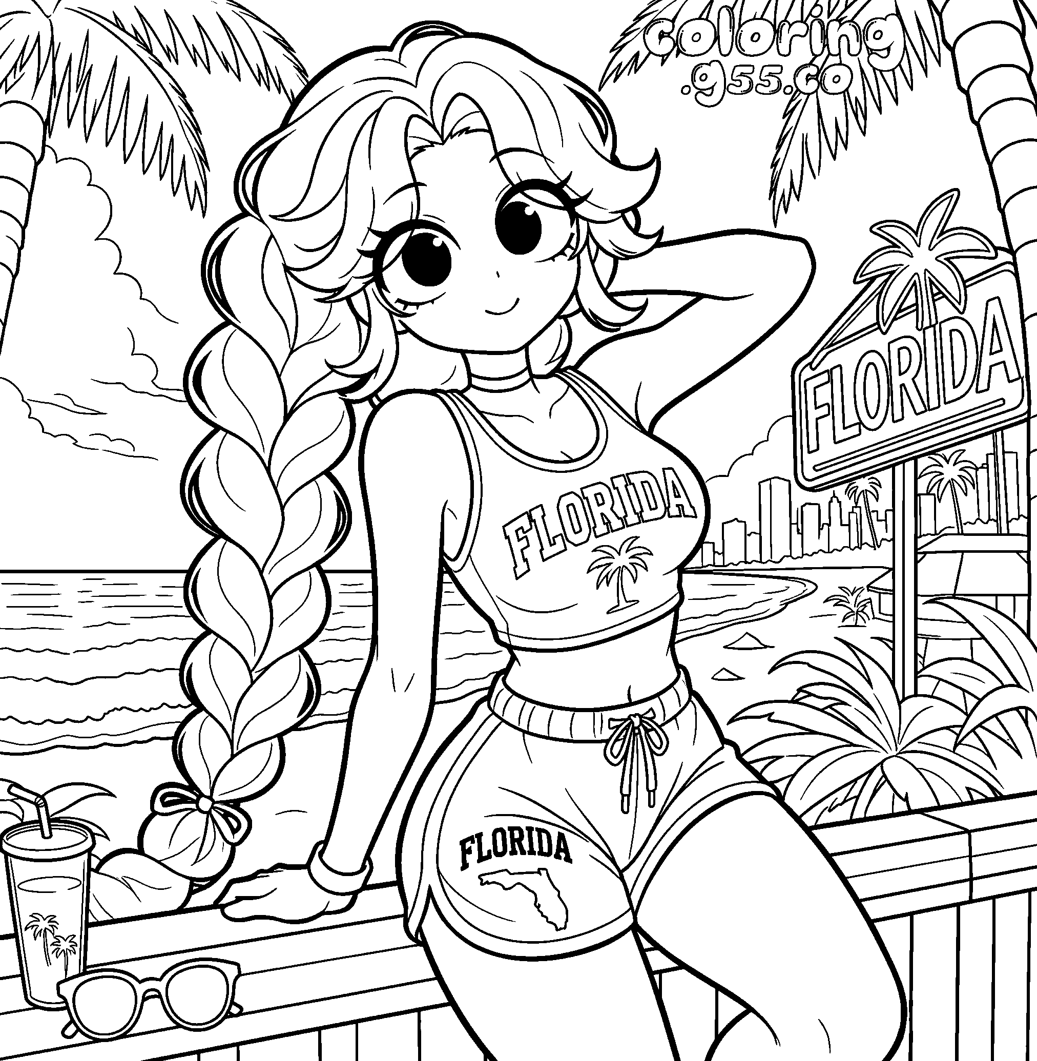 florida beach vacation crop top shorts lily lovebraids poppy playtime line art