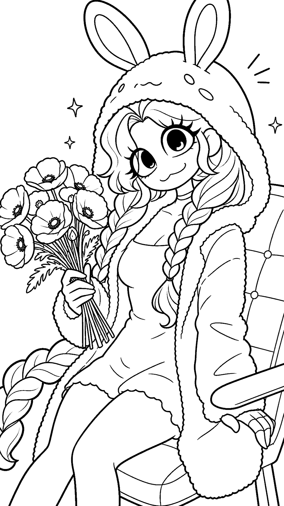 fluffy bunny hoodie poppy bouquet lily lovebraids poppy playtime line art