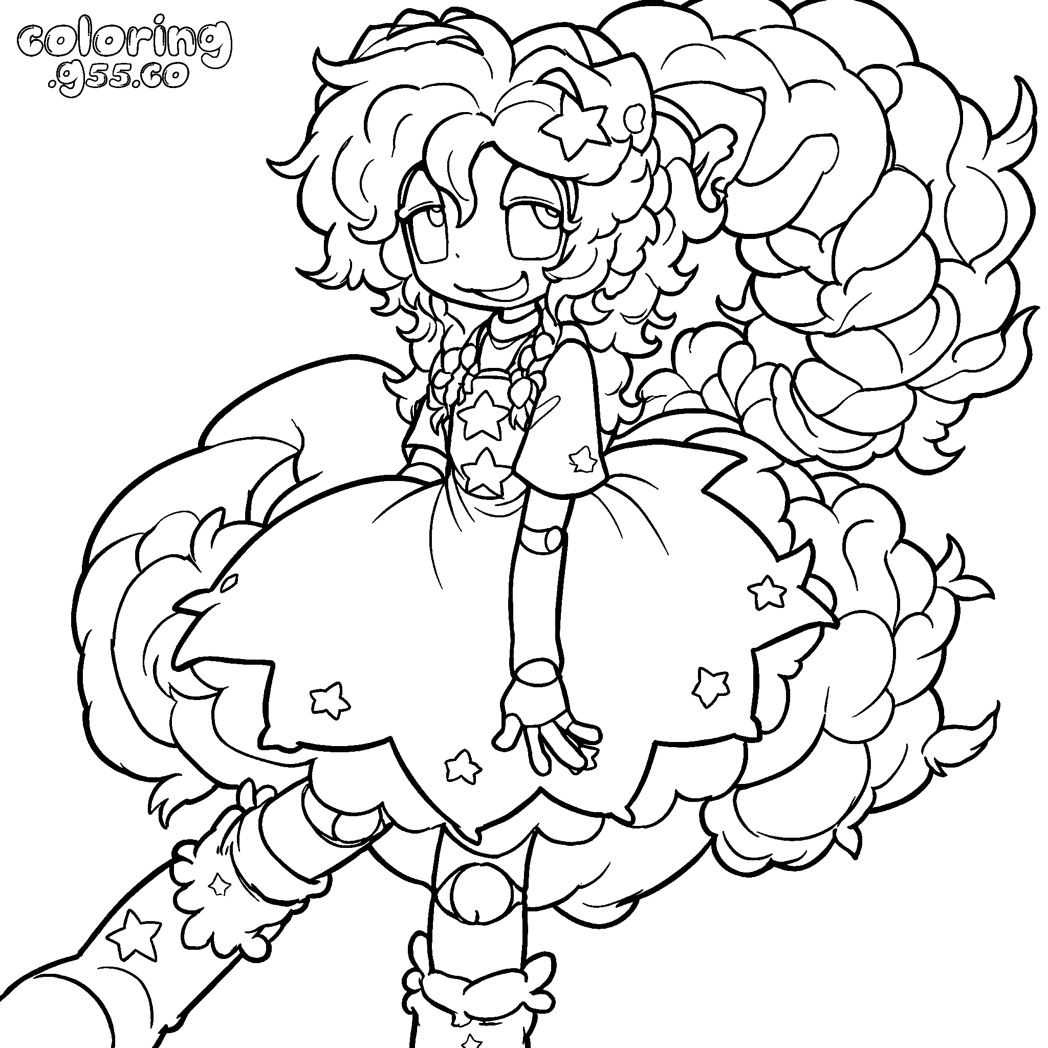 fluffy starry cloud hair puffy dress lily lovebraids poppy playtime line art