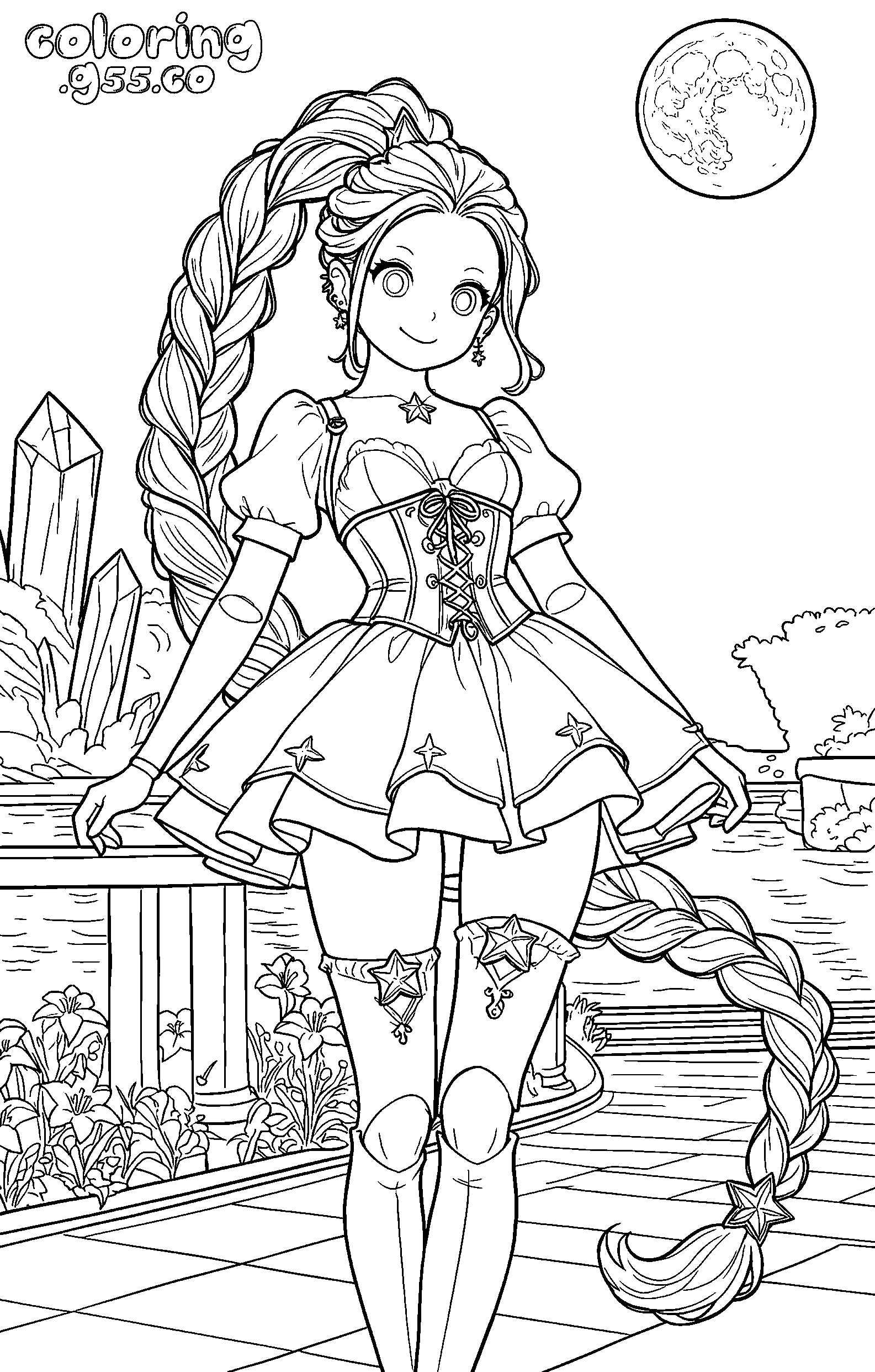 full moon crystal garden corset dress lily lovebraids poppy playtime line art