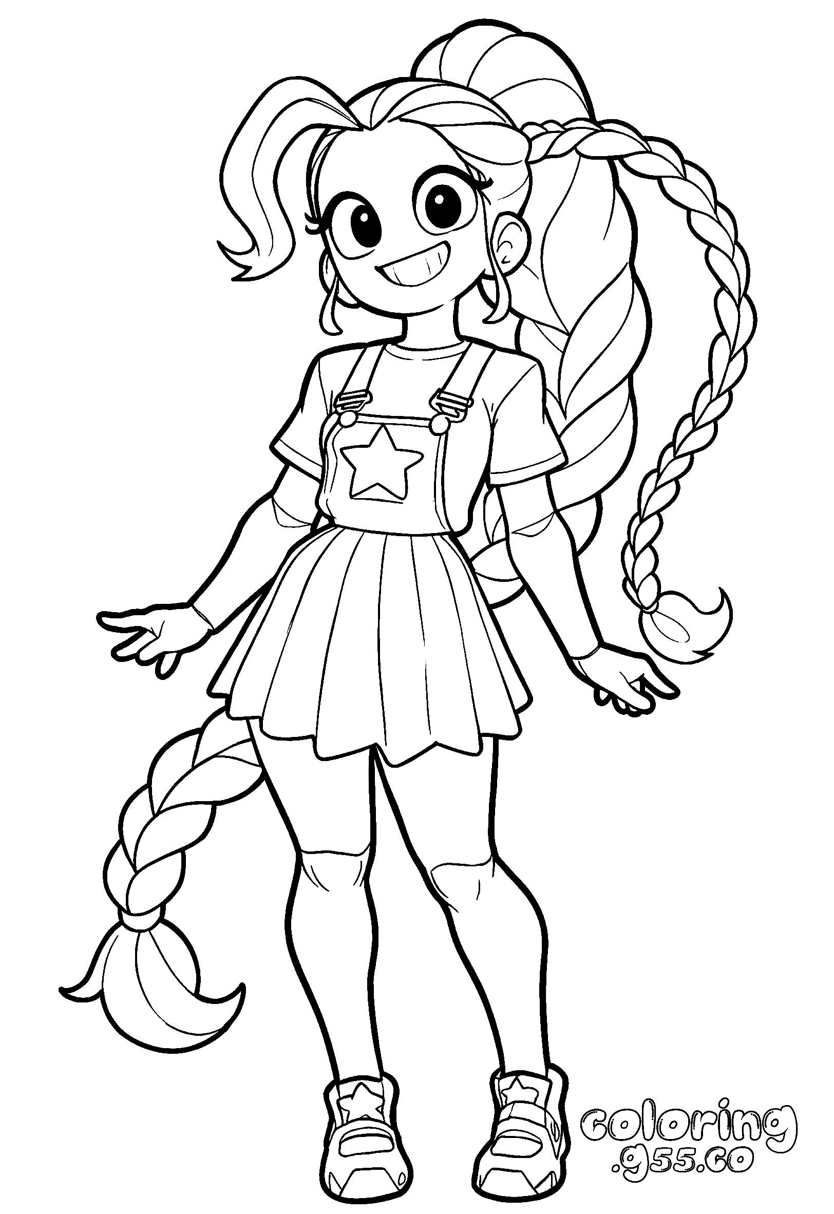 full standing view star kicks high ponytail lily lovebraids poppy playtime line art