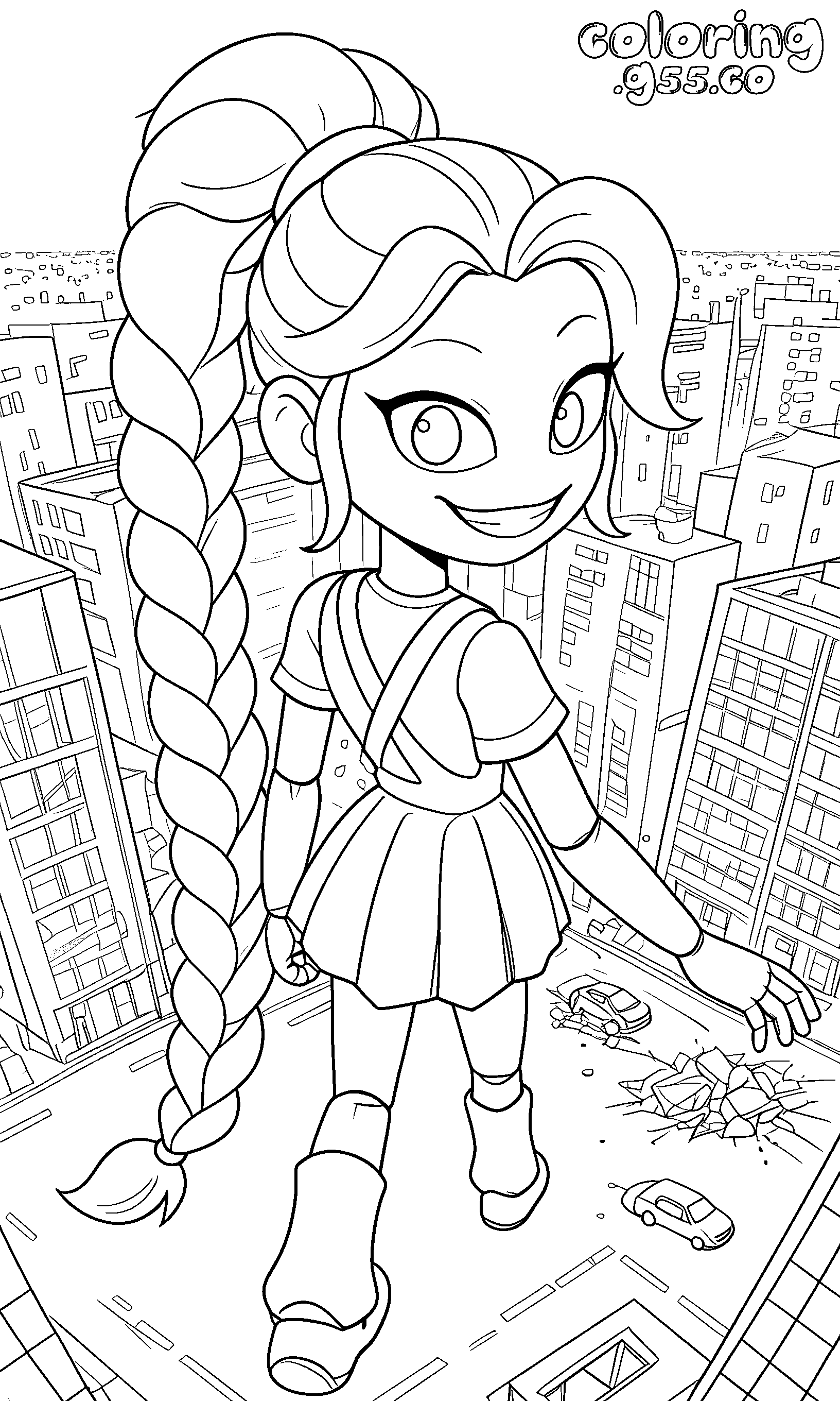 giant kaiju city skylines cracked concrete boots lily lovebraids poppy playtime line art