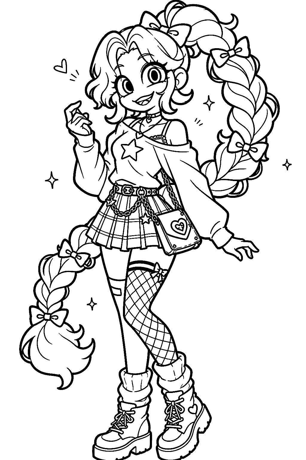 gothic kawaii plaid skirt fishnets lily lovebraids poppy playtime line art