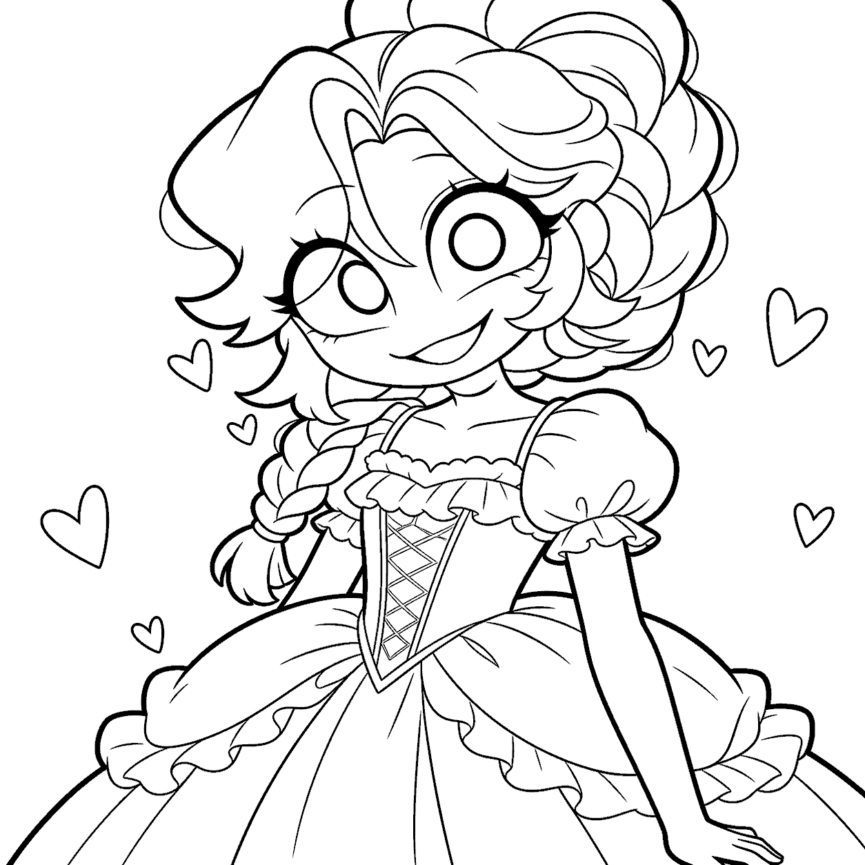 gothic princess corset ballgown hearts lily lovebraids poppy playtime line art