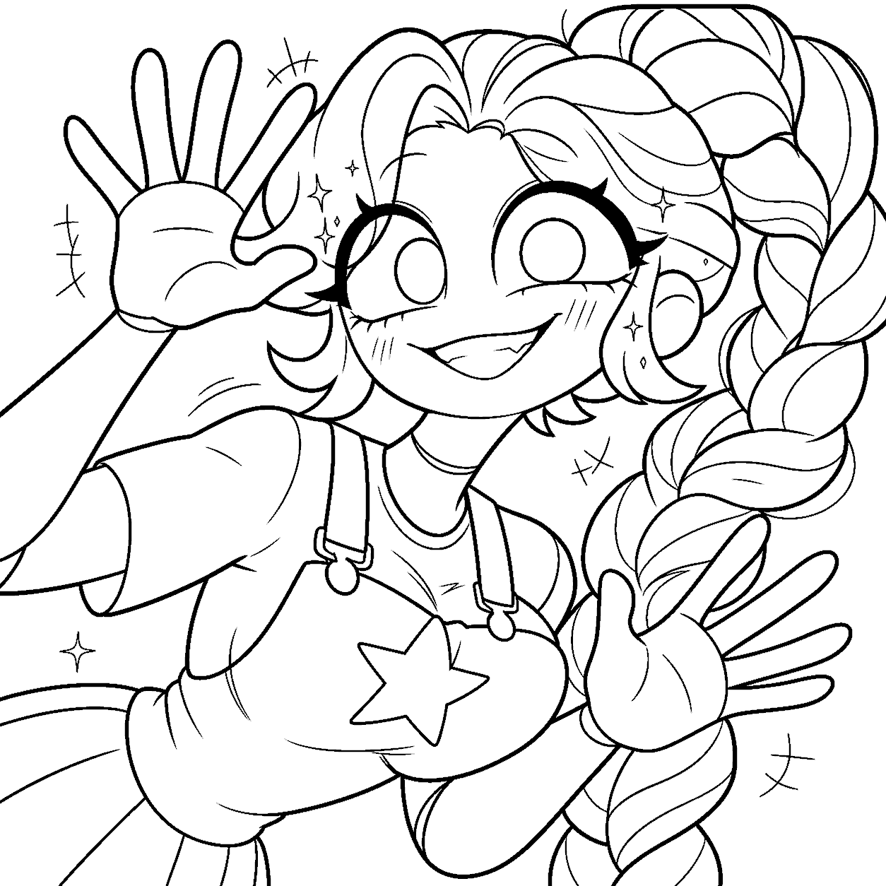 happy waving lily lovebraids poppy playtime line art