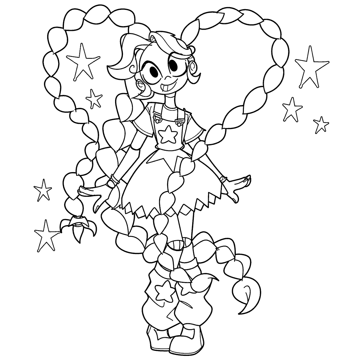 heart shaped braids lily lovebraids poppy playtime line art