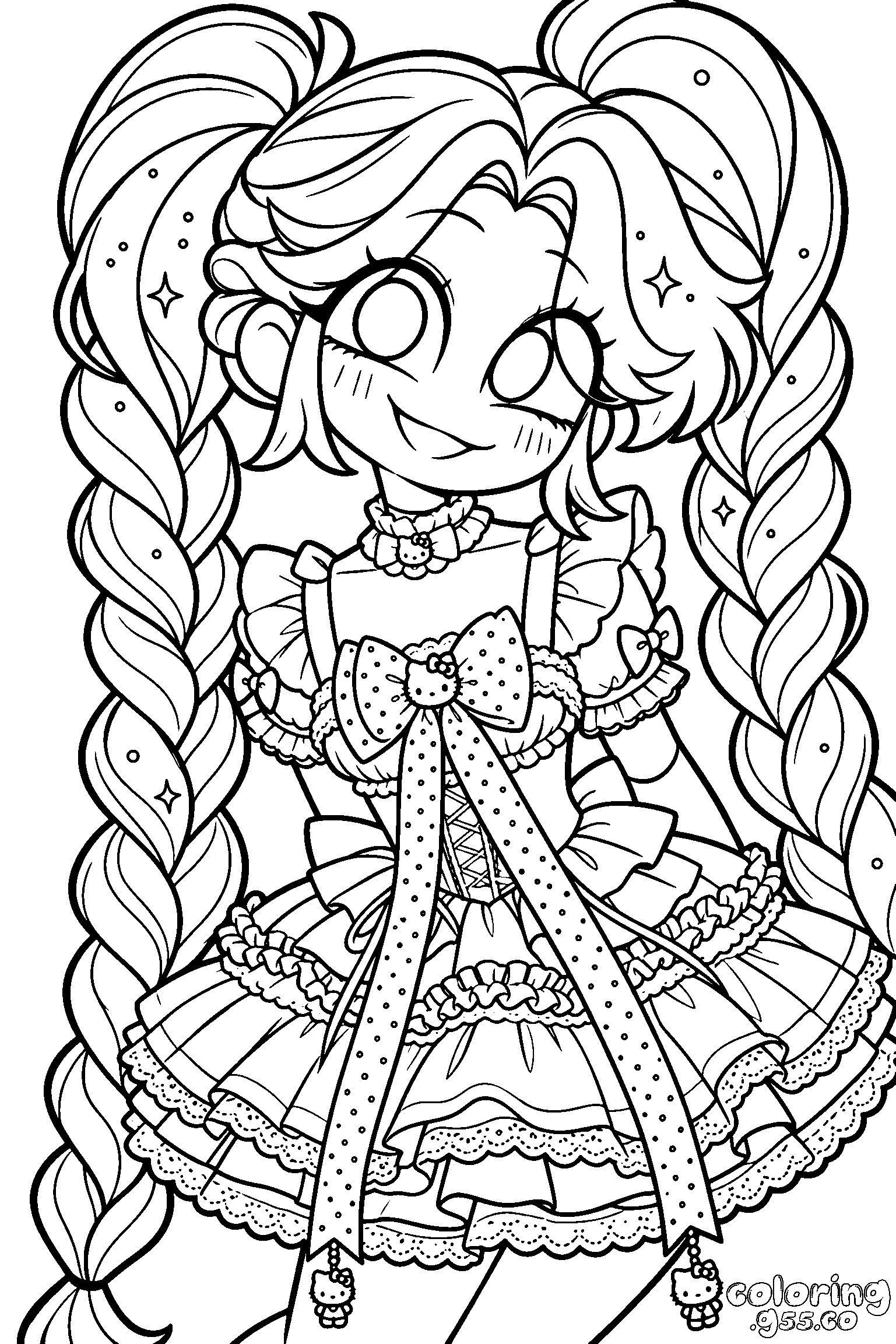 hello kitty frills lily lovebraids line art
