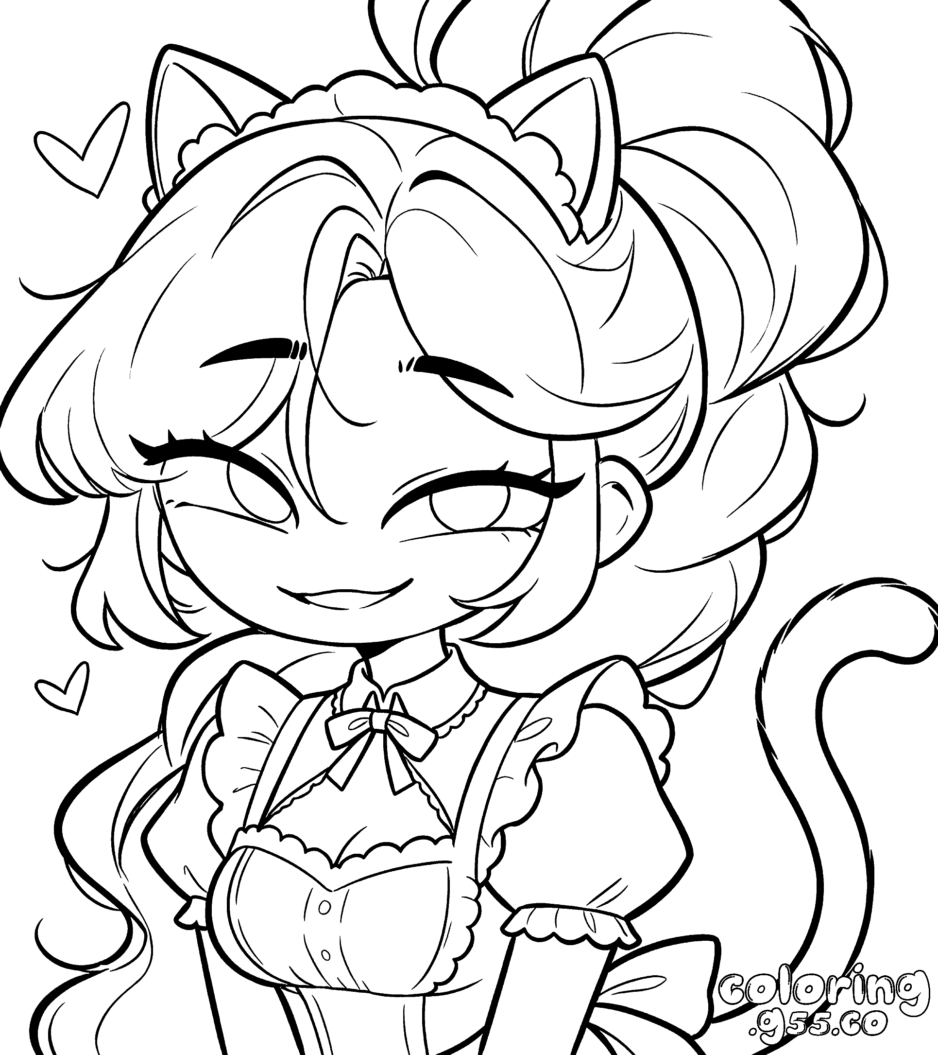 kawaii cat ears maid cosplay smirking eyes lily lovebraids poppy playtime line art
