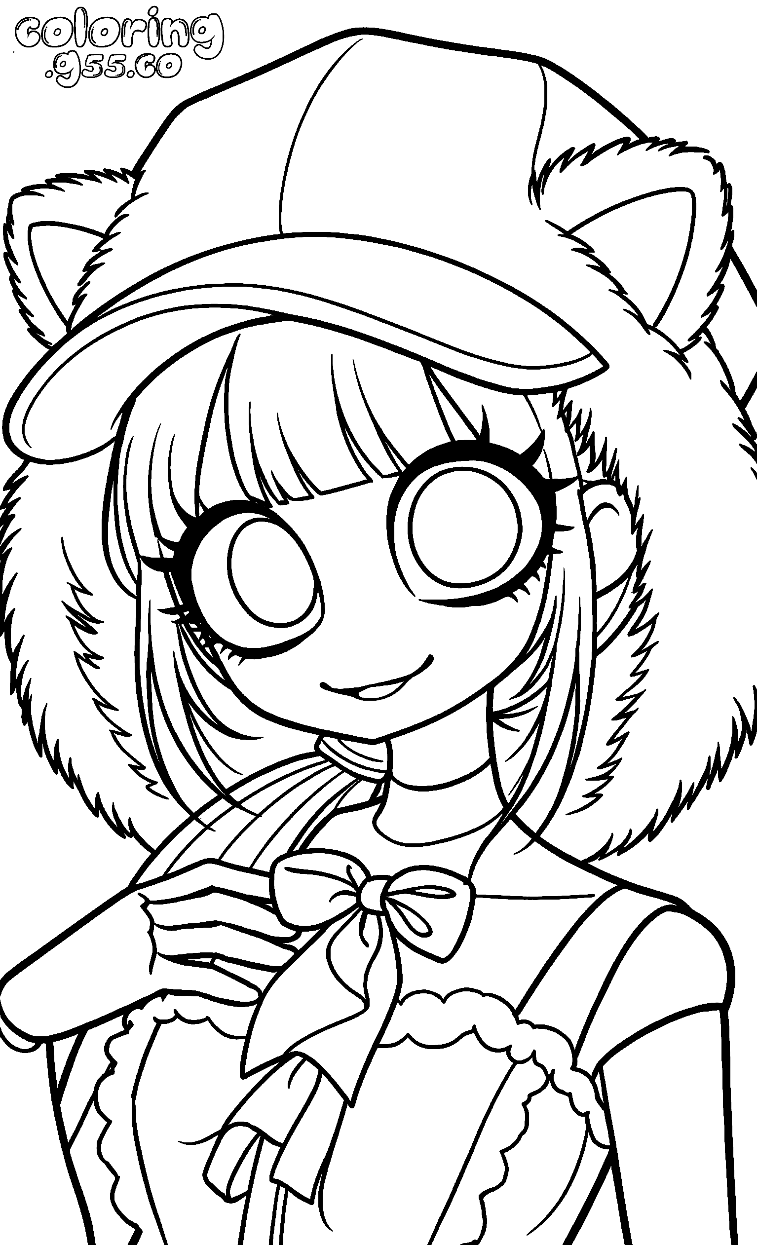 kawaii fluffy cat ear hat big anime eyes bow tie lily lovebraids poppy playtime line art