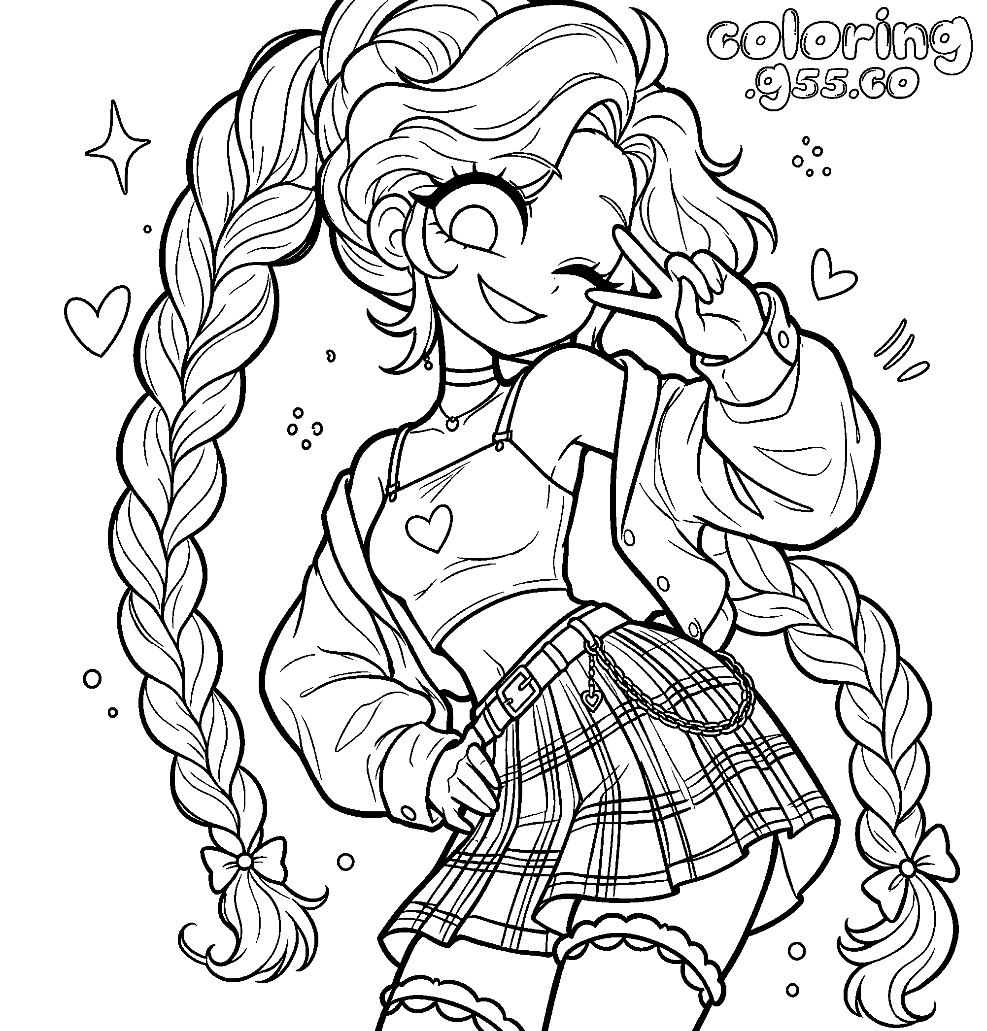 kawaii peace sign lily lovebraids poppy playtime line art for kids