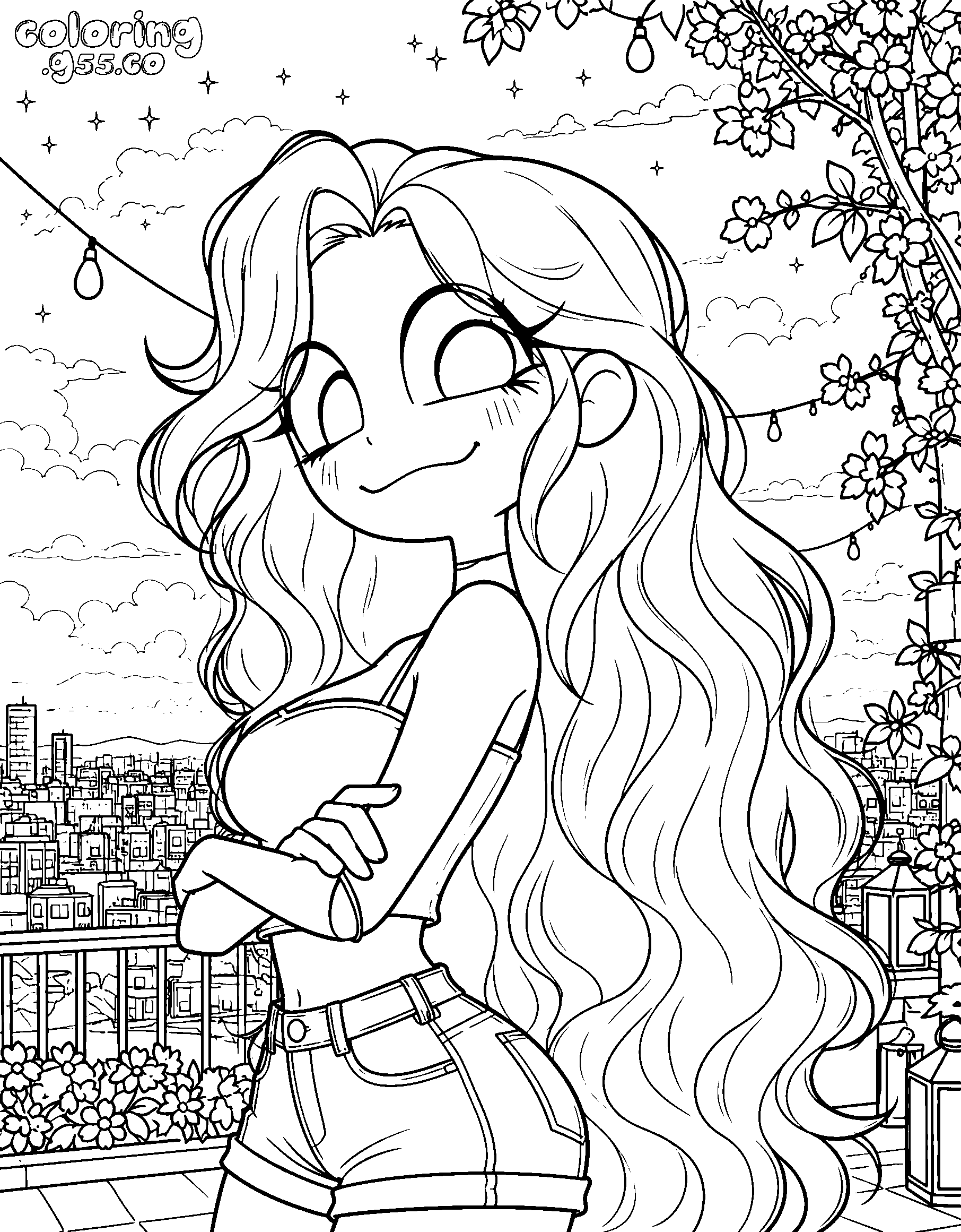lily lovebraids balcony city view line art