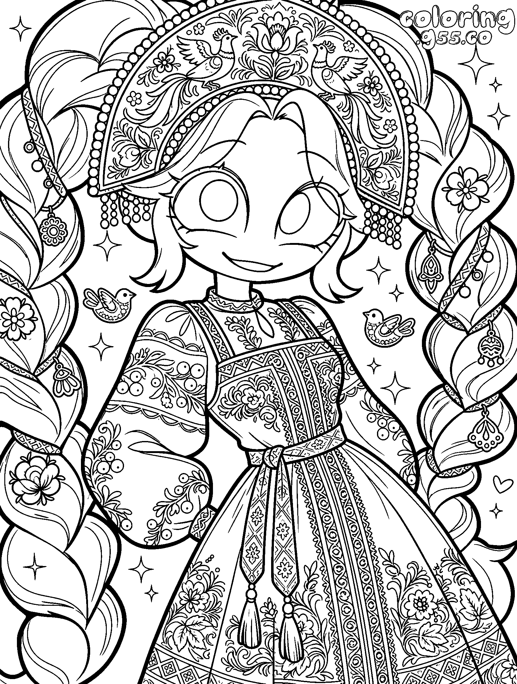 lily lovebraids folk headdress line art