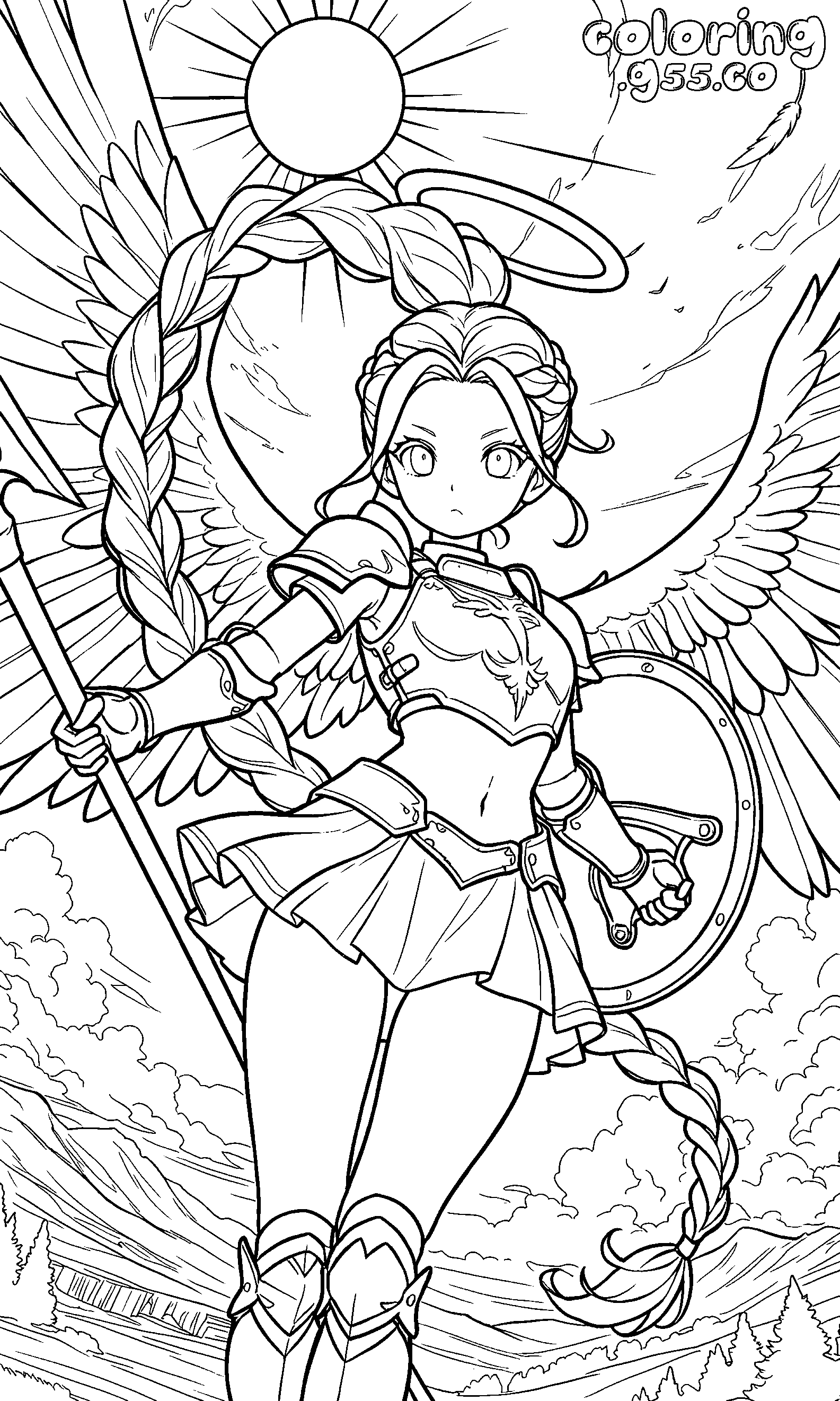 majestic celestial angel knight armor spear shield halo lily lovebraids poppy playtime line art