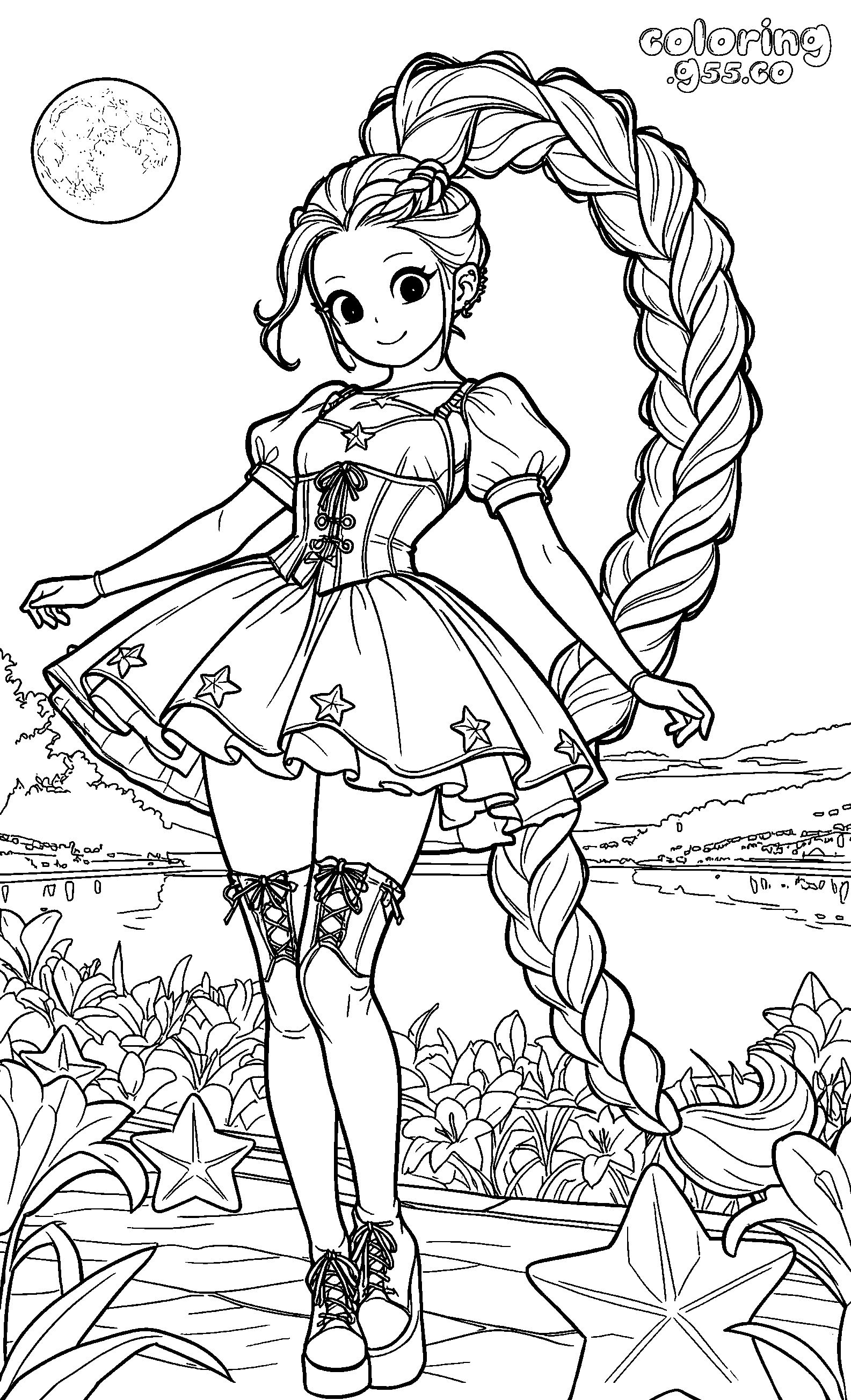 moonlit lake view fairy corset dress high arch braid lily lovebraids poppy playtime line art