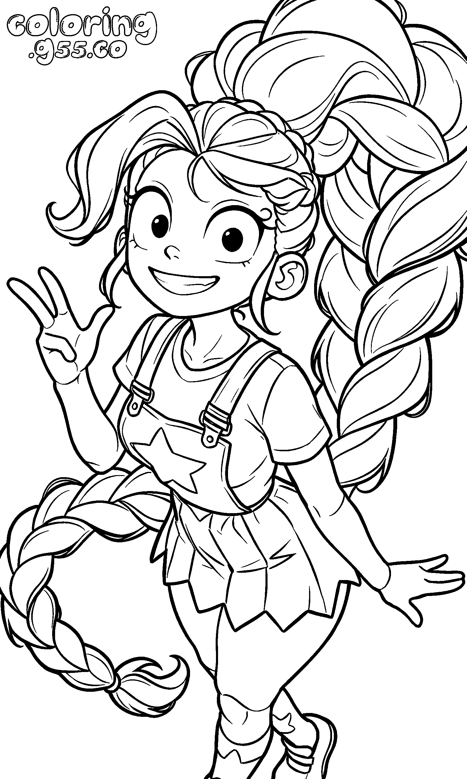 peace sign high ponytail braid star overalls lily lovebraids poppy playtime line art