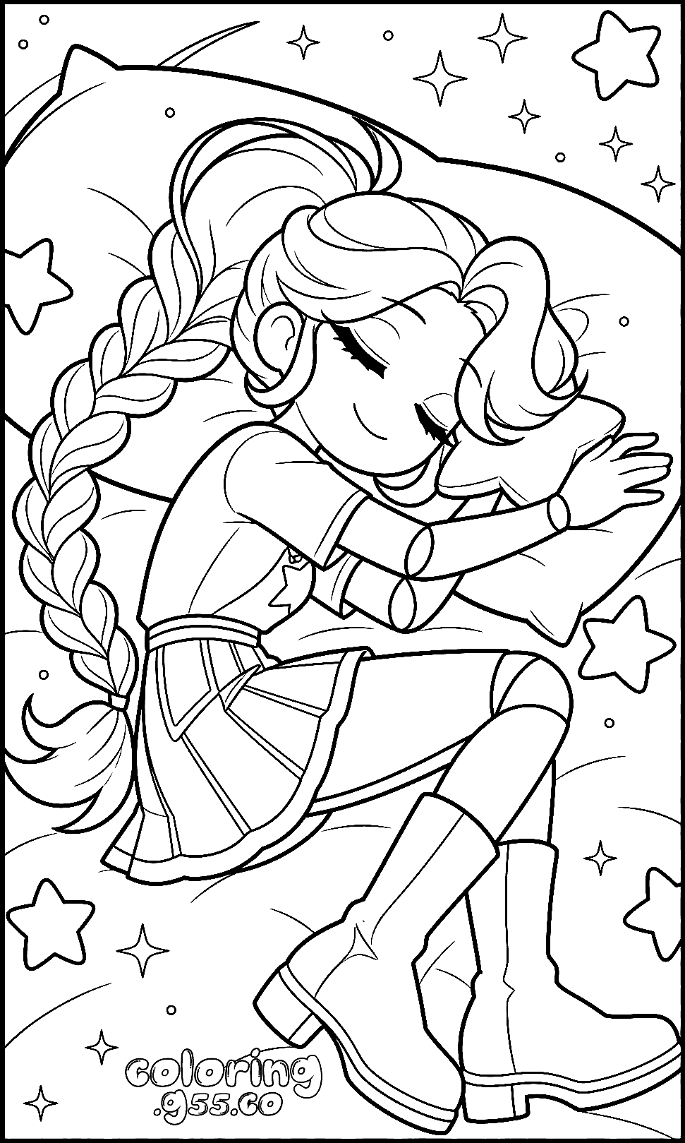 peaceful sleeping pose pillow hug starry night sky lily lovebraids poppy playtime line art
