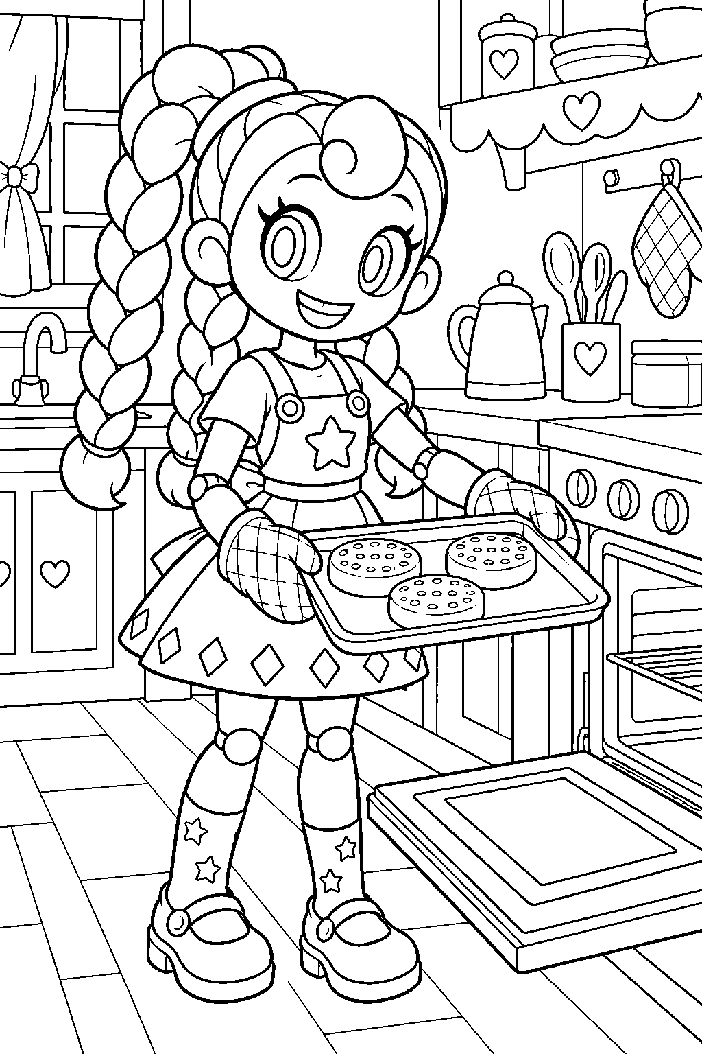 poppy playtime lily lovebraids baking crumpets in the dollhouse kitchen line art