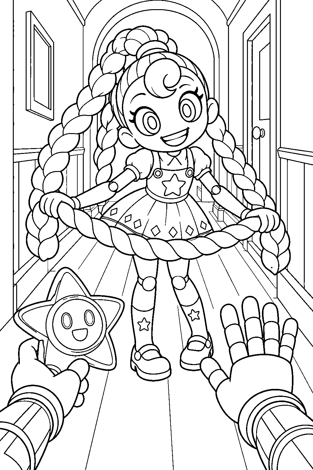 poppy playtime lily lovebraids blocking the player s path with braids during the blacklight game line art
