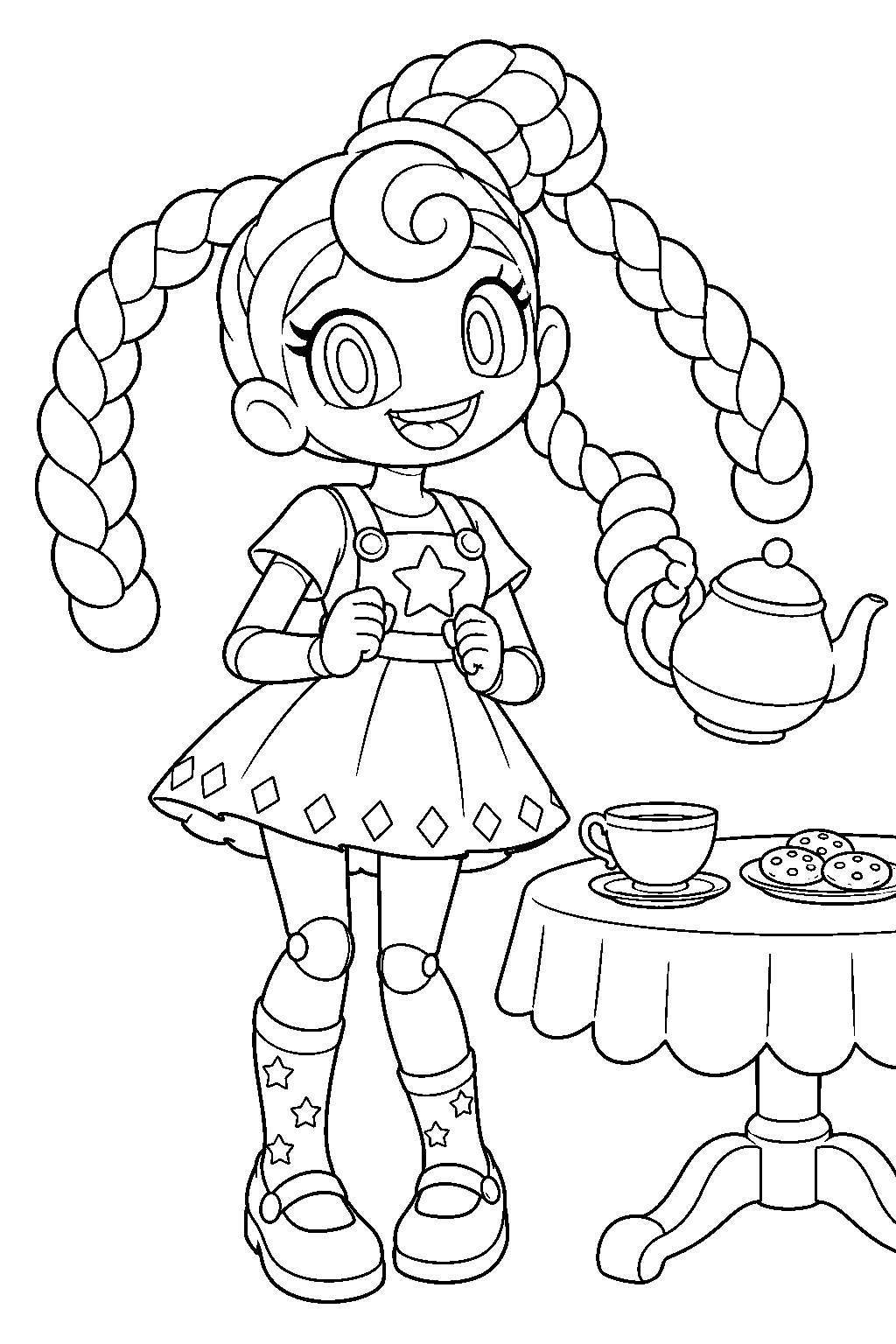 poppy playtime lily lovebraids carrying a teapot with one braid line art