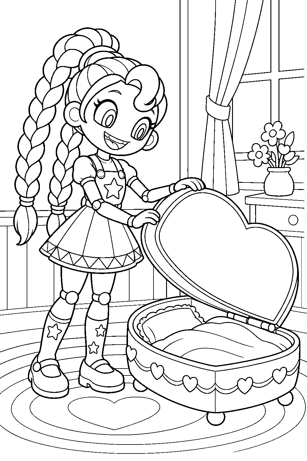 poppy playtime lily lovebraids closing her heart shaped locket bed line art