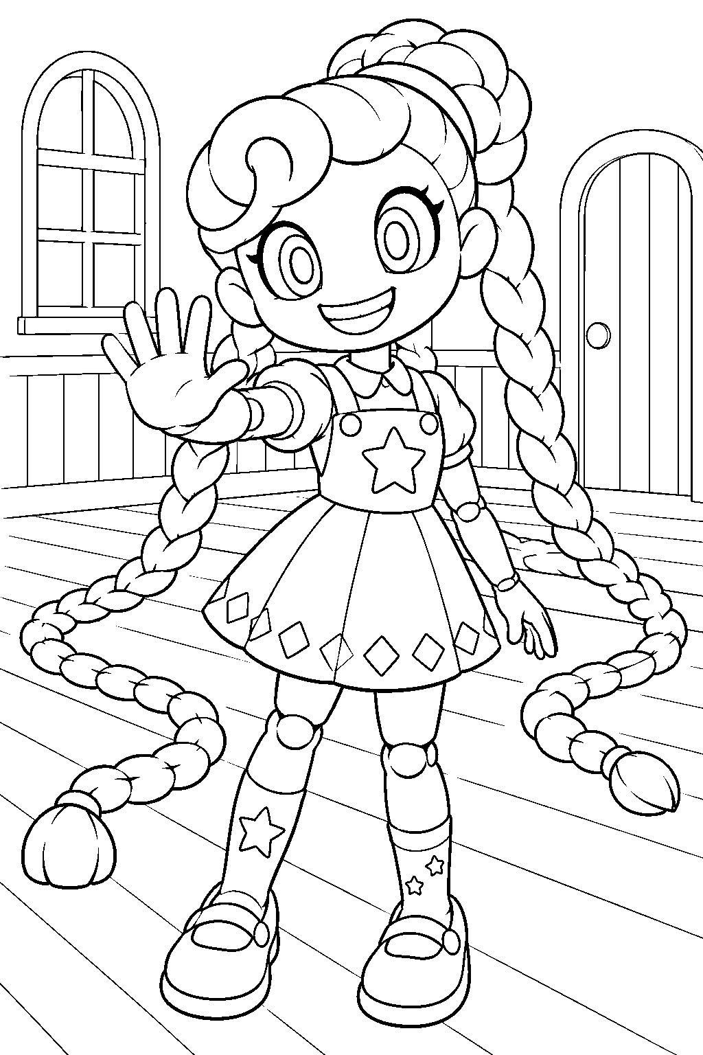 poppy playtime lily lovebraids explaining her red light green light game line art