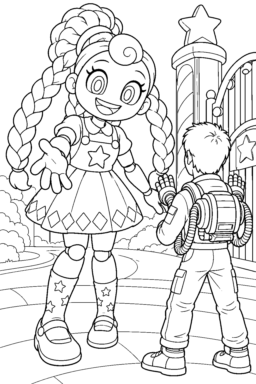 poppy playtime lily lovebraids greeting the grabpack player at sweet street s final gate line art