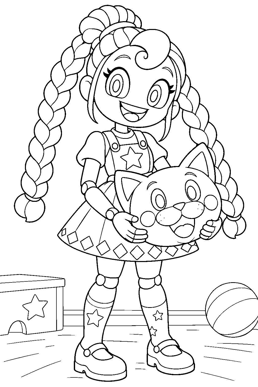 poppy playtime lily lovebraids holding candy cat as a puppet line art
