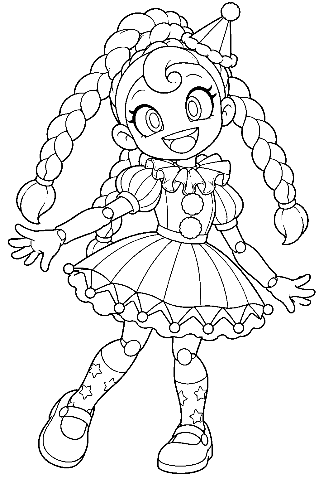 poppy playtime lily lovebraids in her circus clown dress line art
