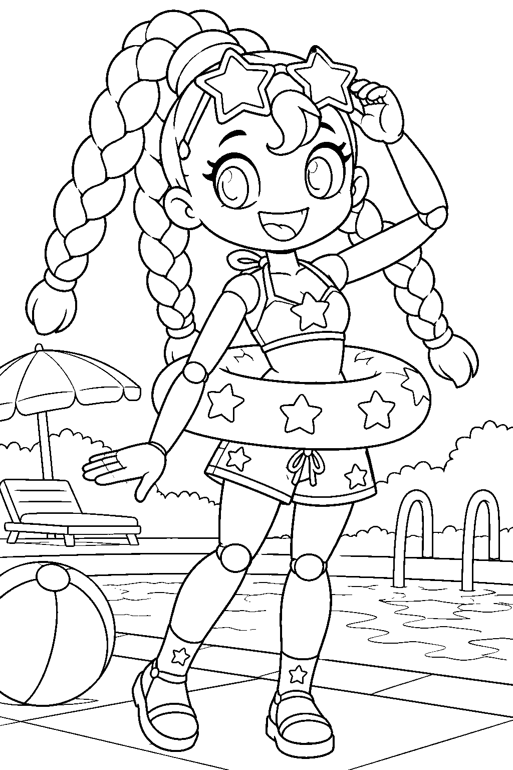 poppy playtime lily lovebraids in her pool party outfit line art