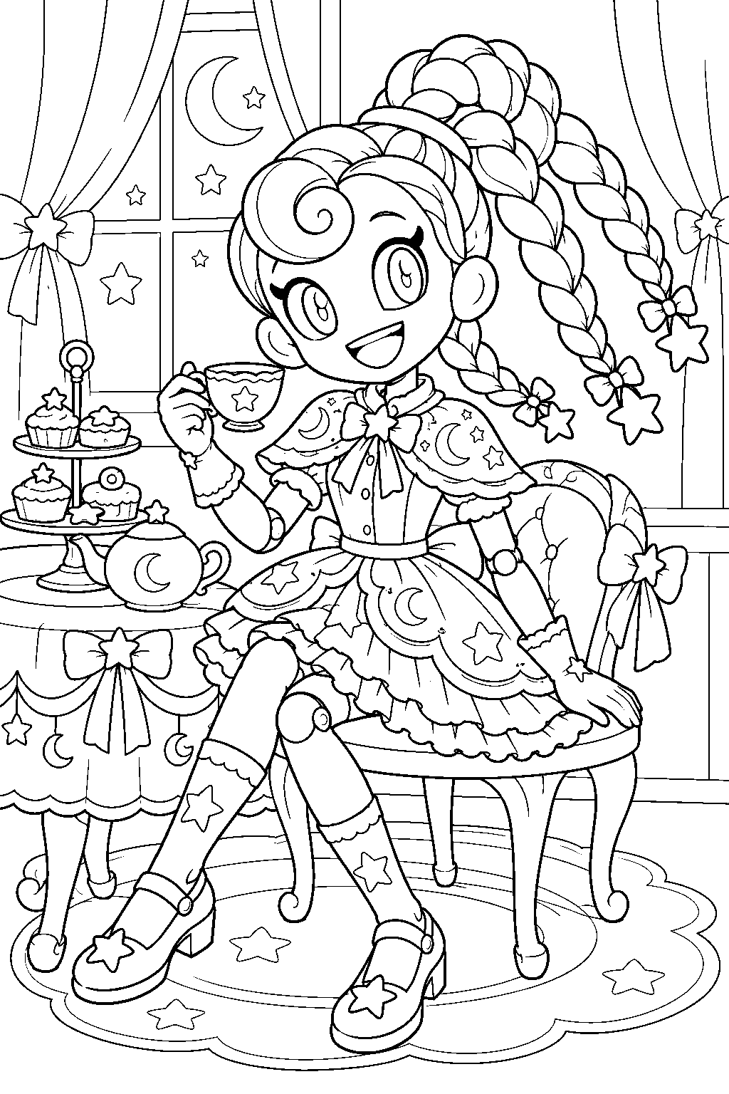 poppy playtime lily lovebraids in her starry night dress line art