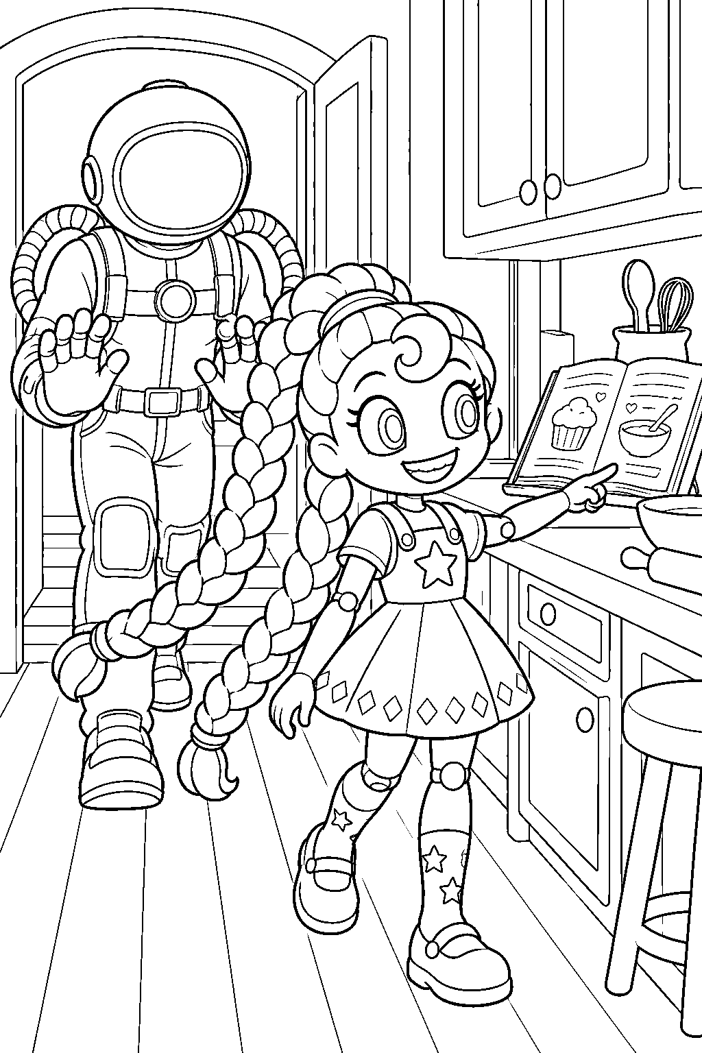 poppy playtime lily lovebraids leading the grabpack player into the kitchen line art