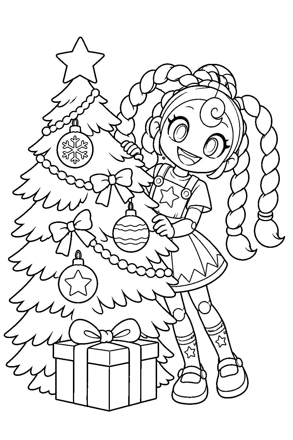 poppy playtime lily lovebraids peeking out among christmas decorations line art
