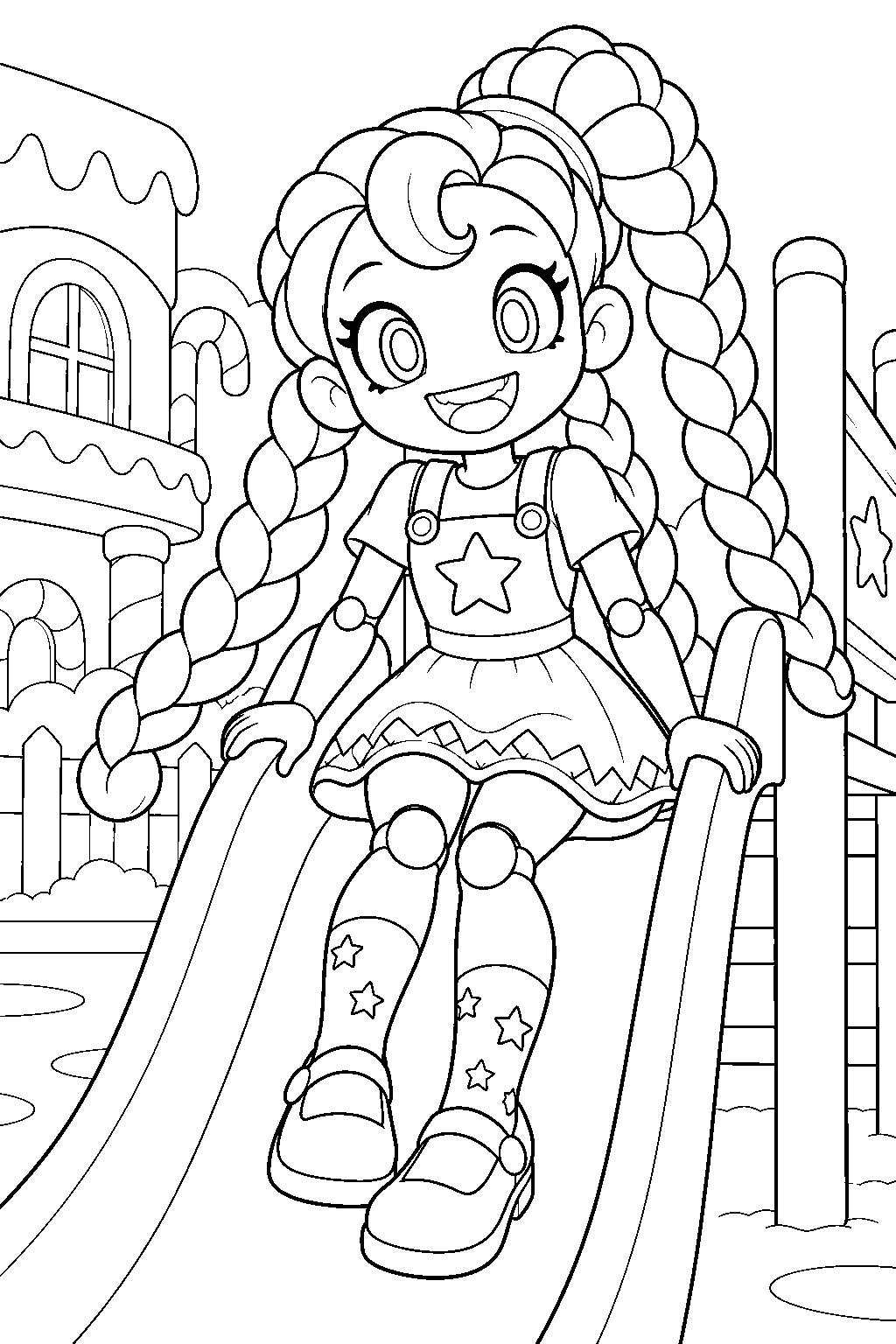 poppy playtime lily lovebraids riding the sweet street playground slide line art