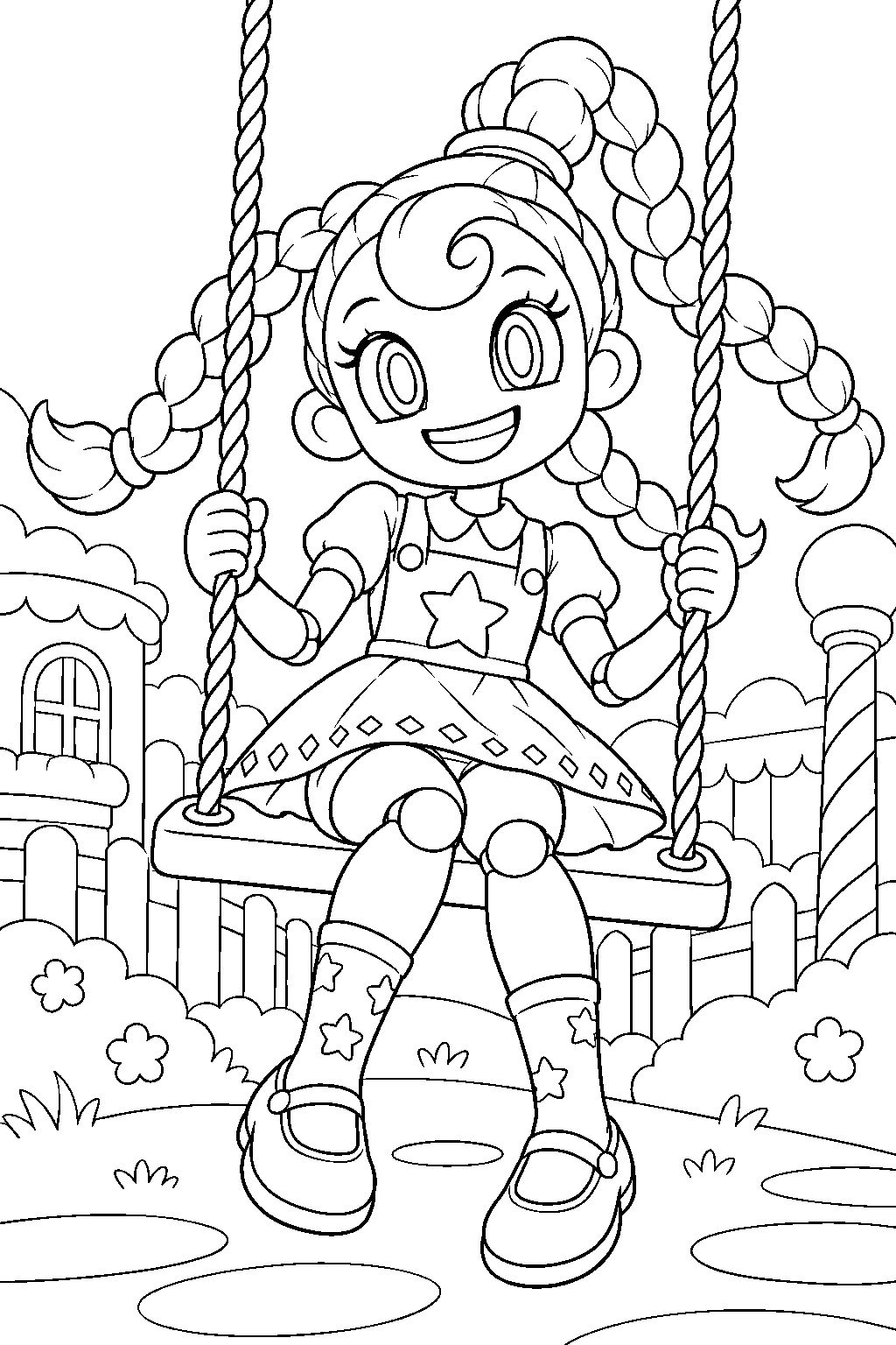 poppy playtime lily lovebraids sitting on a sweet street playground swing line art