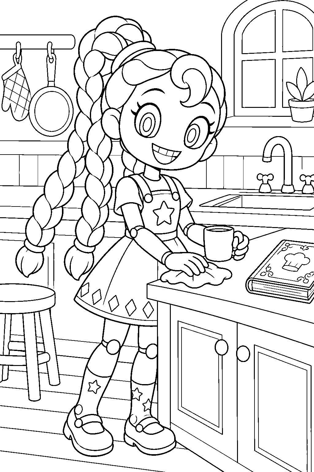 poppy playtime lily lovebraids tidying the kitchen counter line art