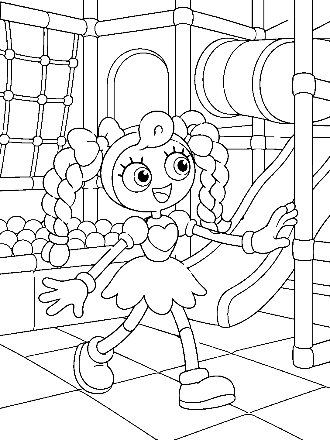 poppy playtime lily lovebraids walking in indoor playground line art