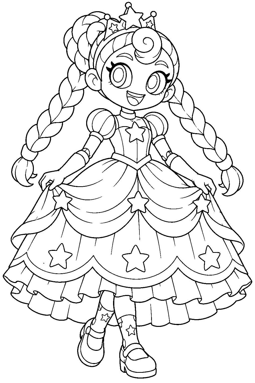 poppy playtime lily lovebraids wearing her princess dress and crown line art