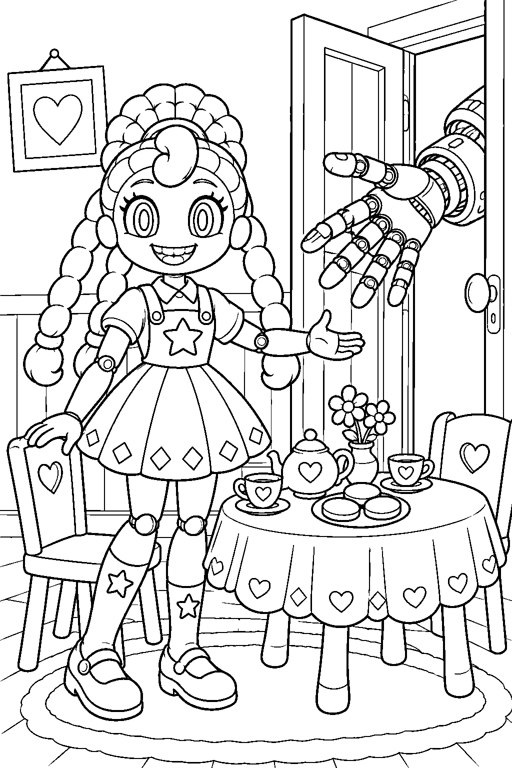 poppy playtime lily lovebraids welcoming the prototype to her tea party line art