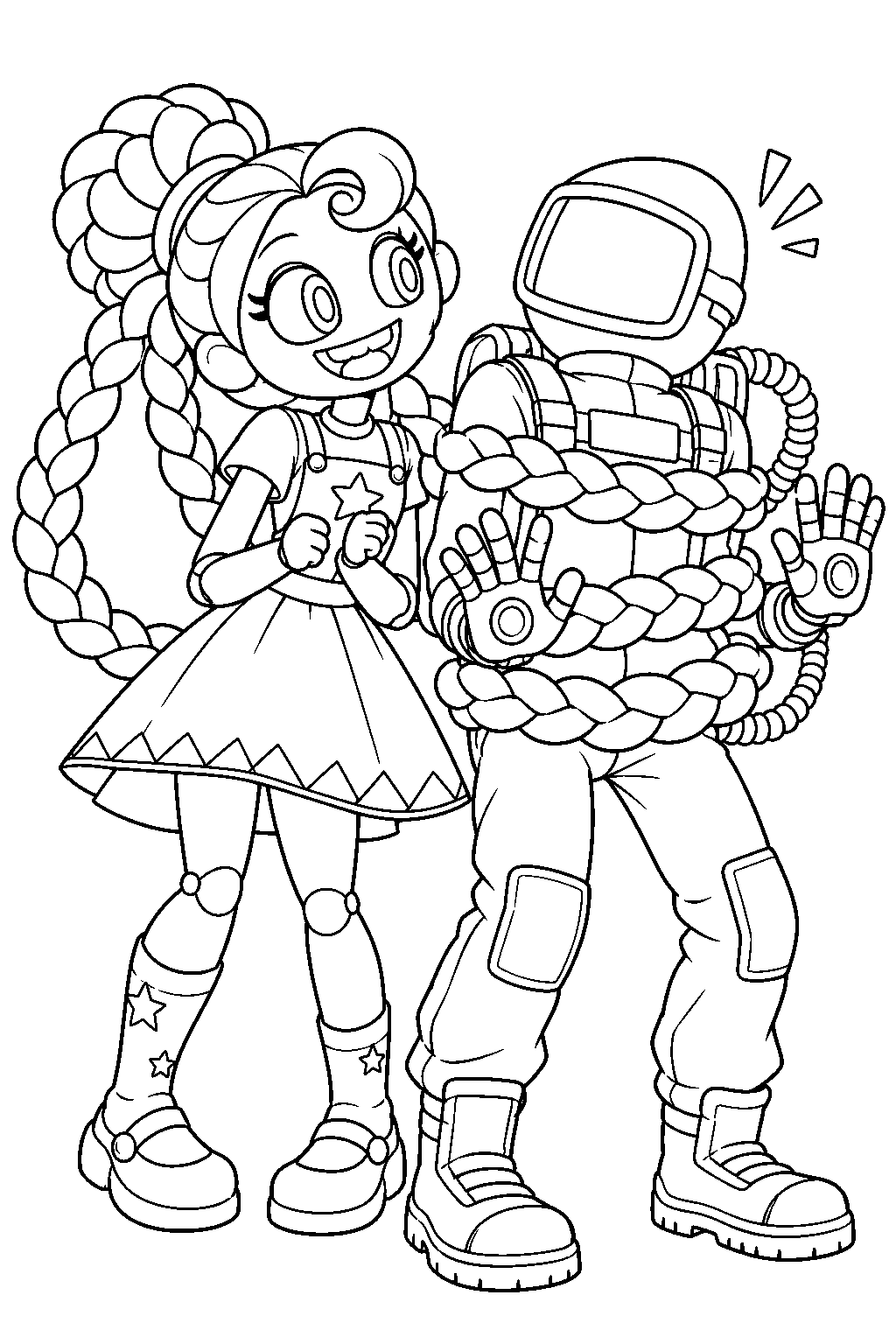poppy playtime lily lovebraids wrapping her braids around the grabpack player line art