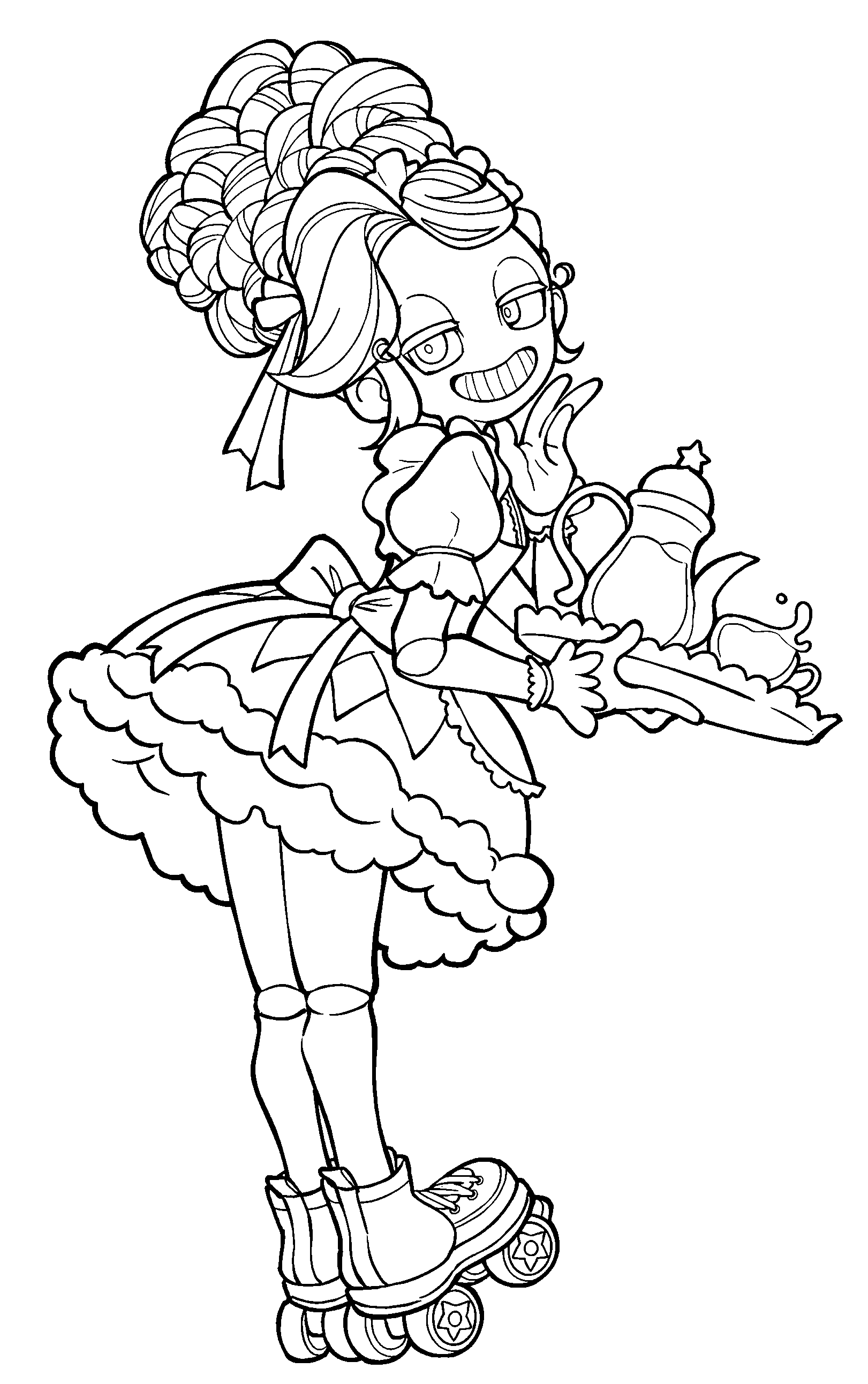 retro roller skating cafe waitress lily lovebraids poppy playtime line art