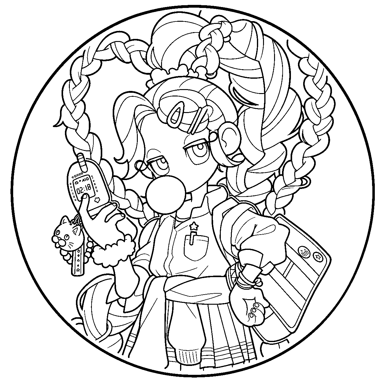 retro tech girl lily lovebraids poppy playtime line art