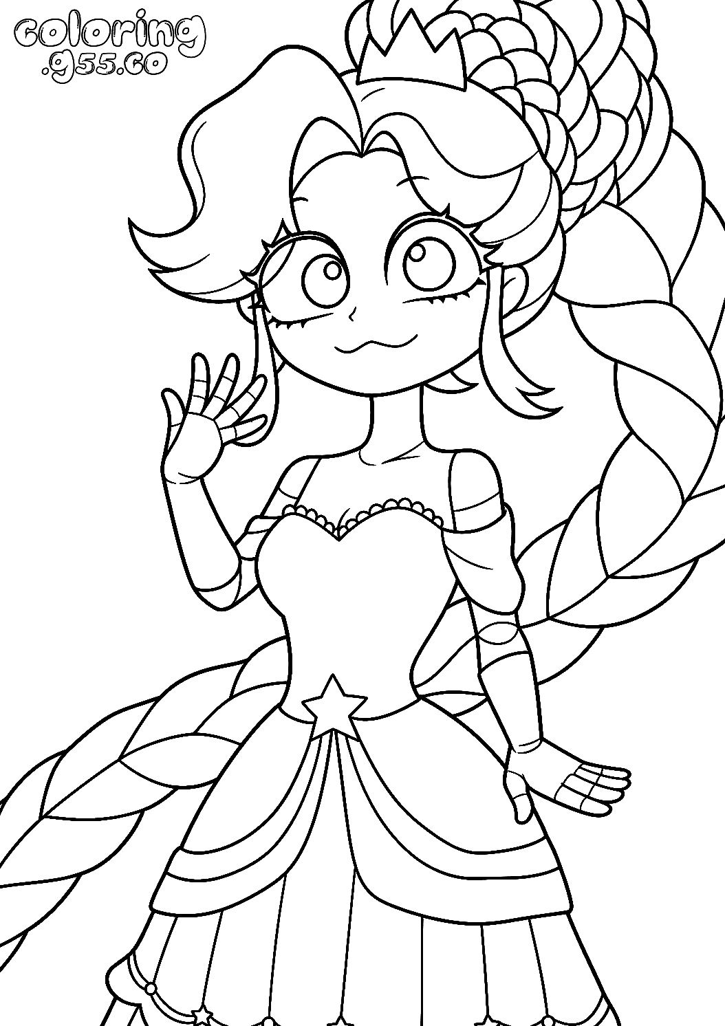 royal princess tiara crown waving hand star gown giant braid lily lovebraids poppy playtime line art