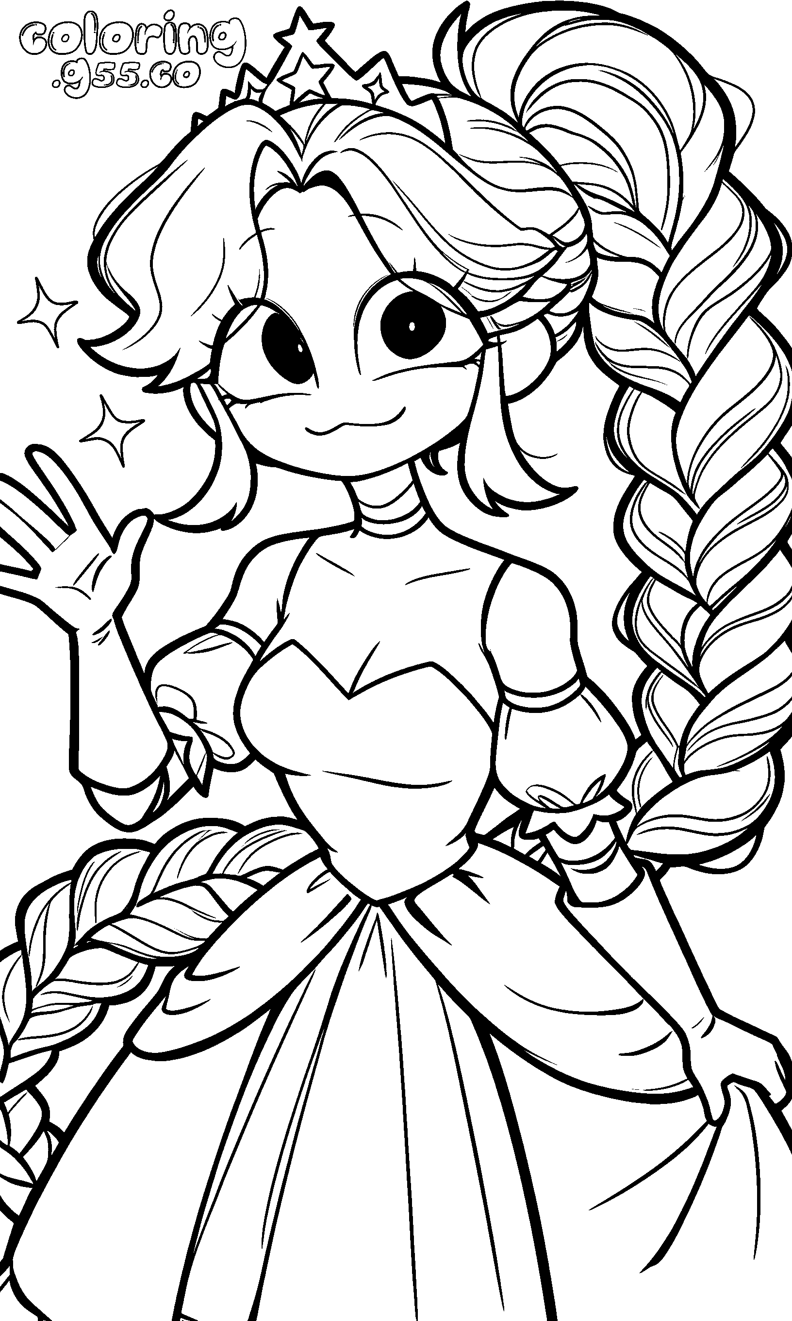 royal star tiara princess gown waving pose lily lovebraids poppy playtime line art