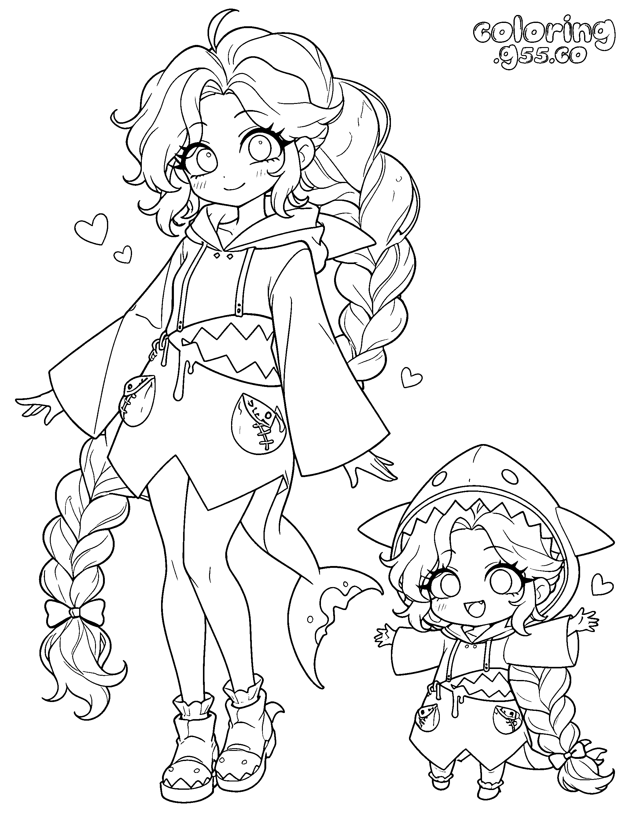 shark hoodie lily lovebraids line art