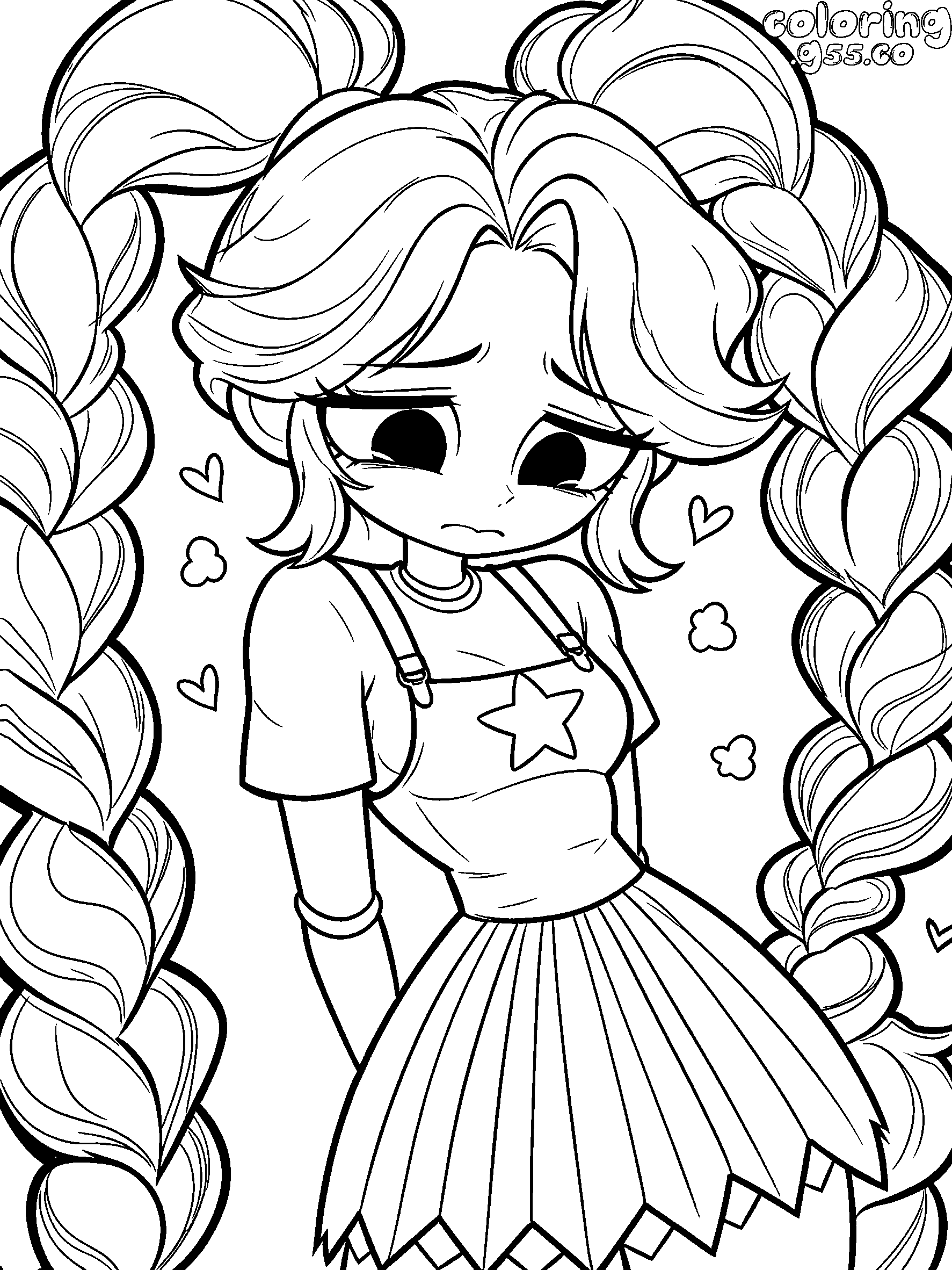 shy twin braids lily lovebraids line art
