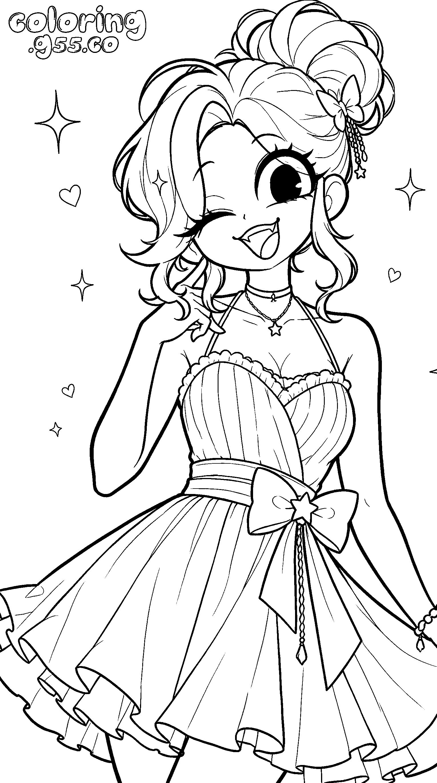 sparkly glam party dress wink smile butterfly hair clip lily lovebraids poppy playtime line art