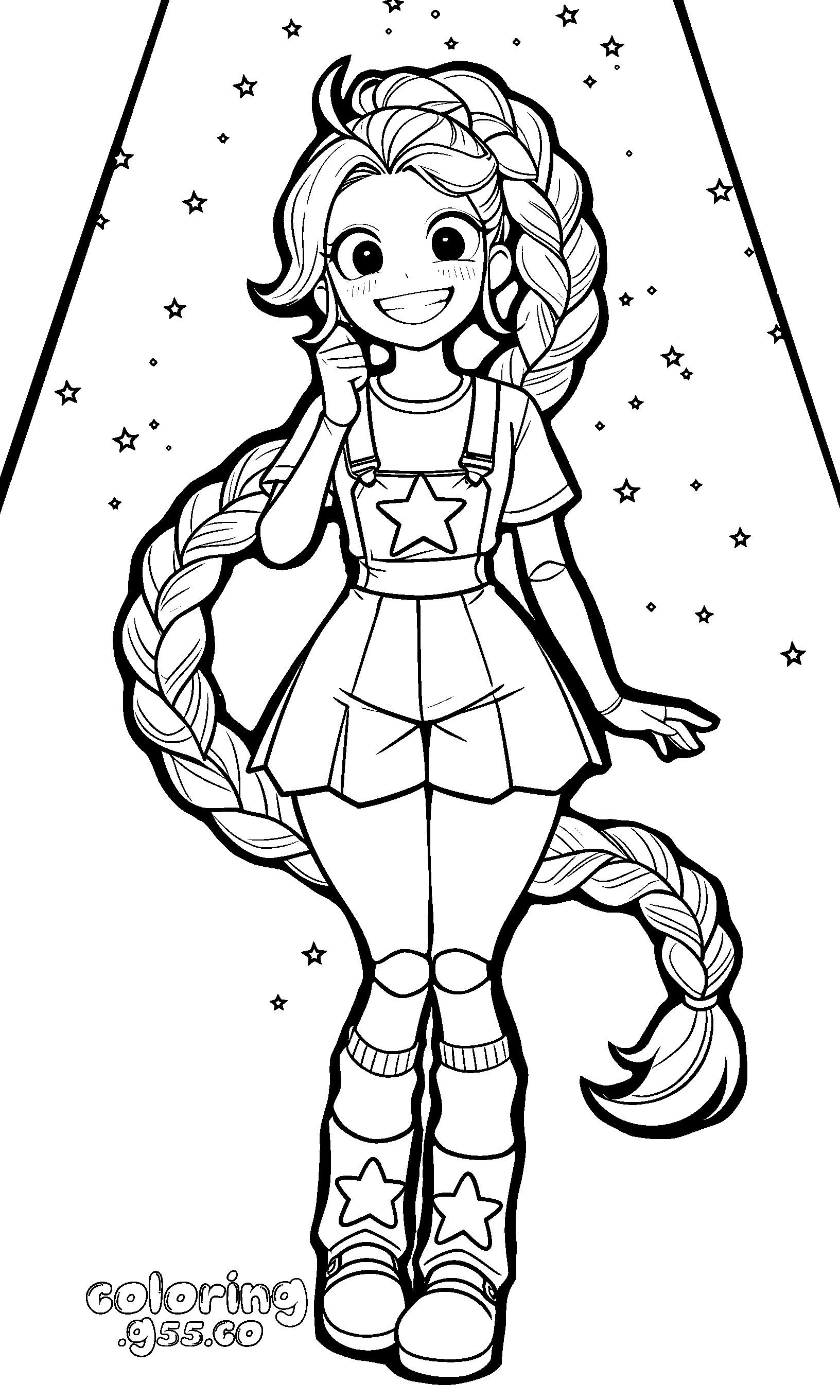 spotlight stage shy fist pose starry background lily lovebraids poppy playtime line art