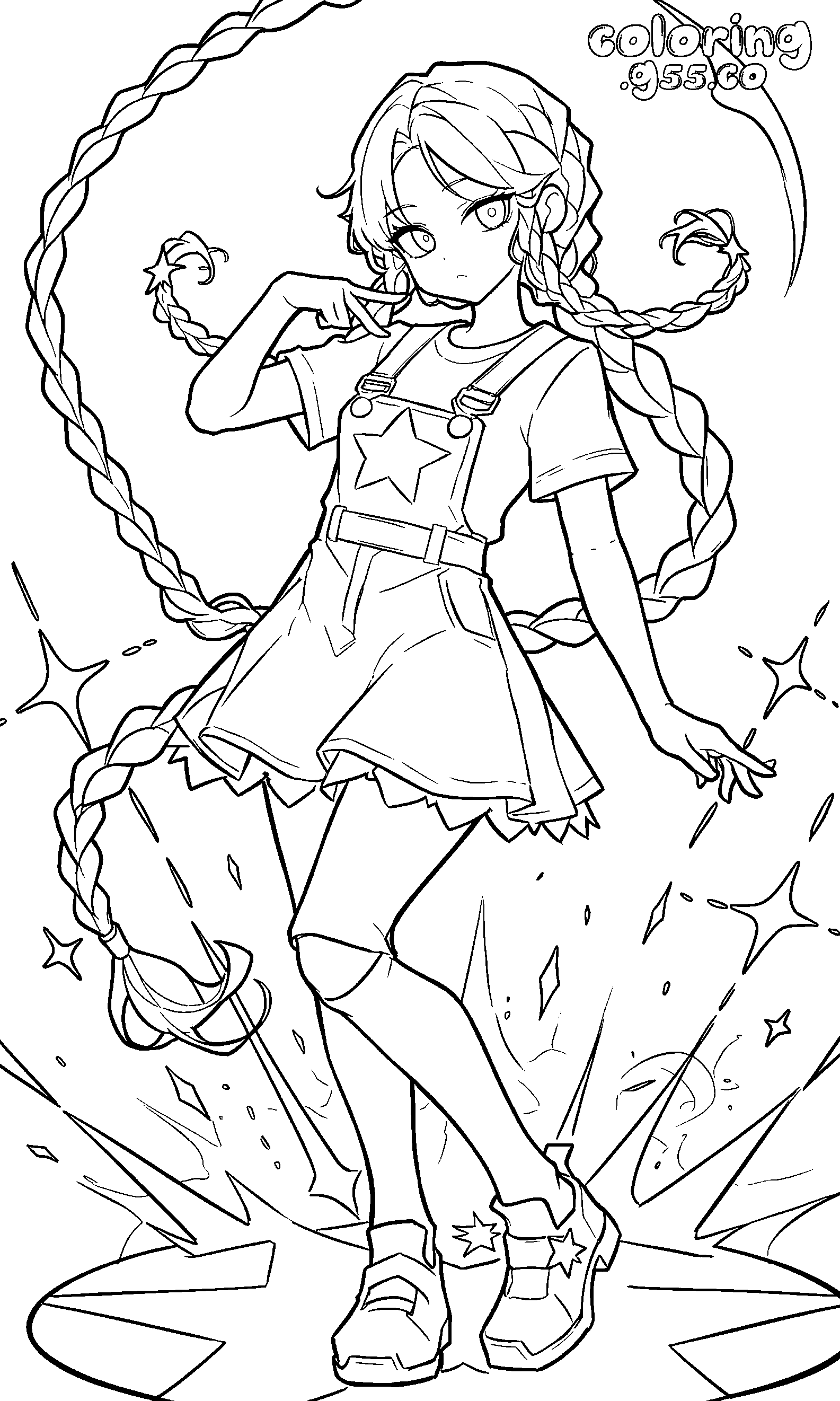 star platform action pose swirling braids lily lovebraids poppy playtime line art