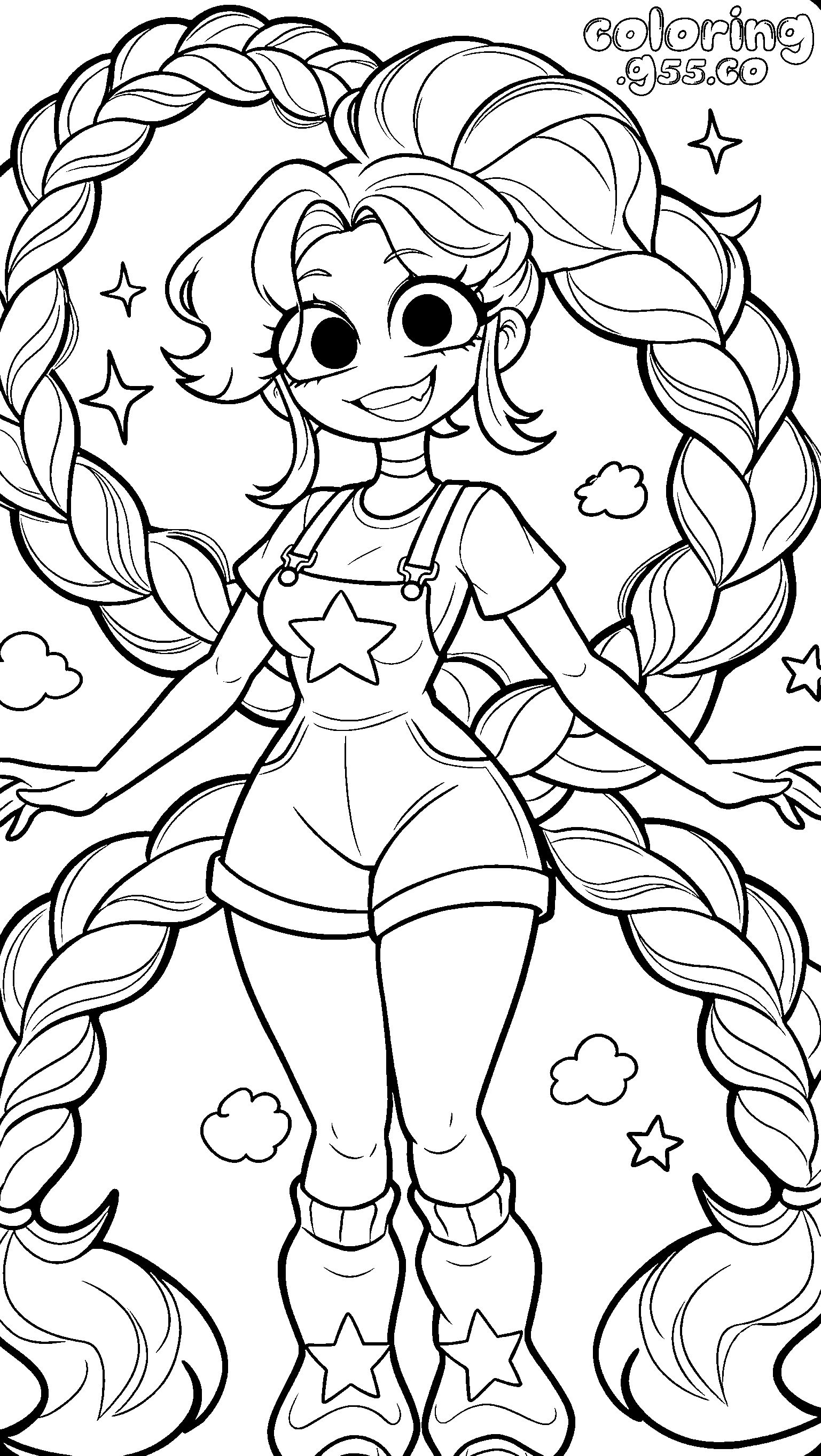star shortalls twin braid halo floating stars lily lovebraids poppy playtime line art