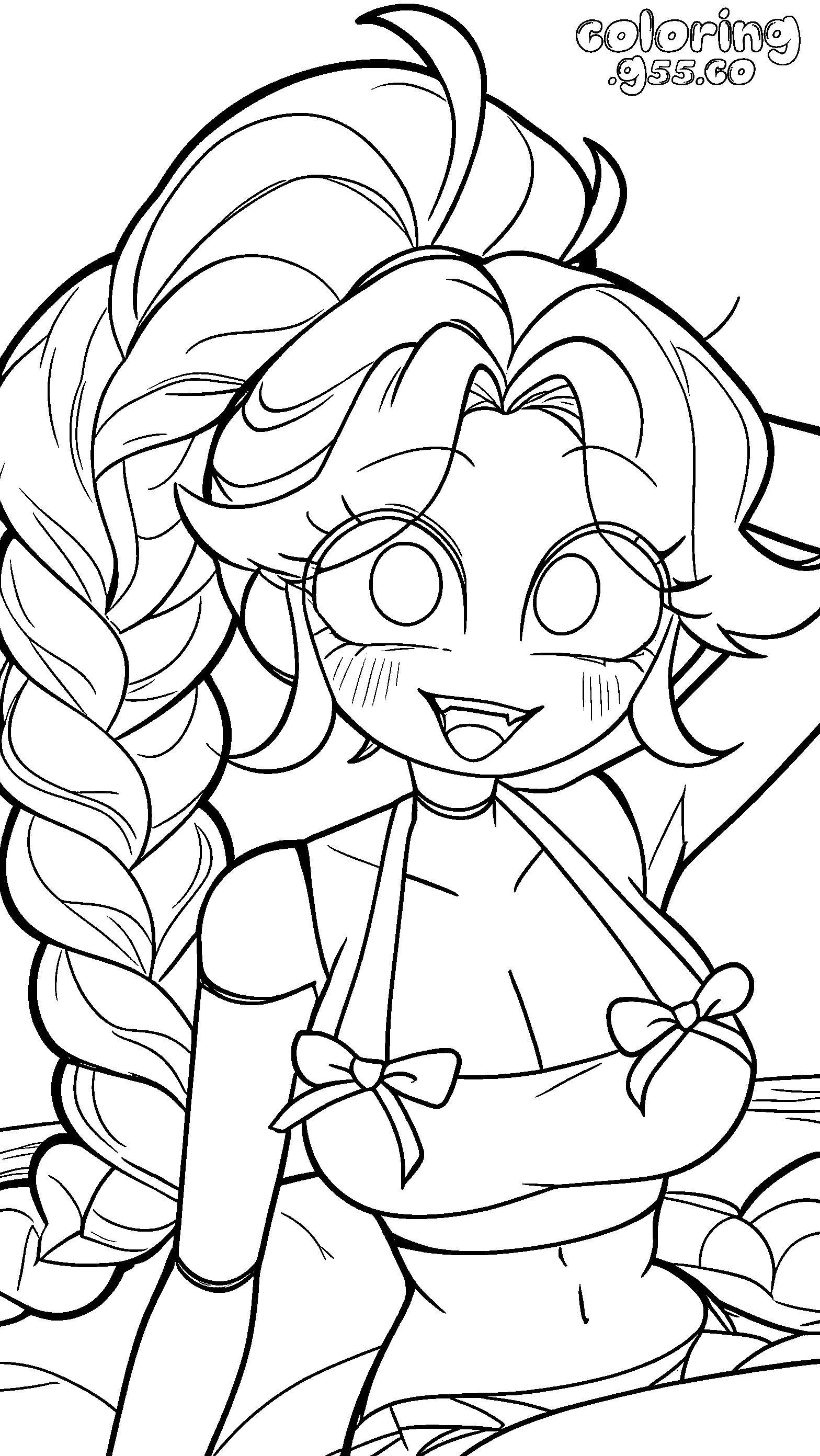 summer beach bikini bow top anime blush high ponytail braid lily lovebraids poppy playtime line art